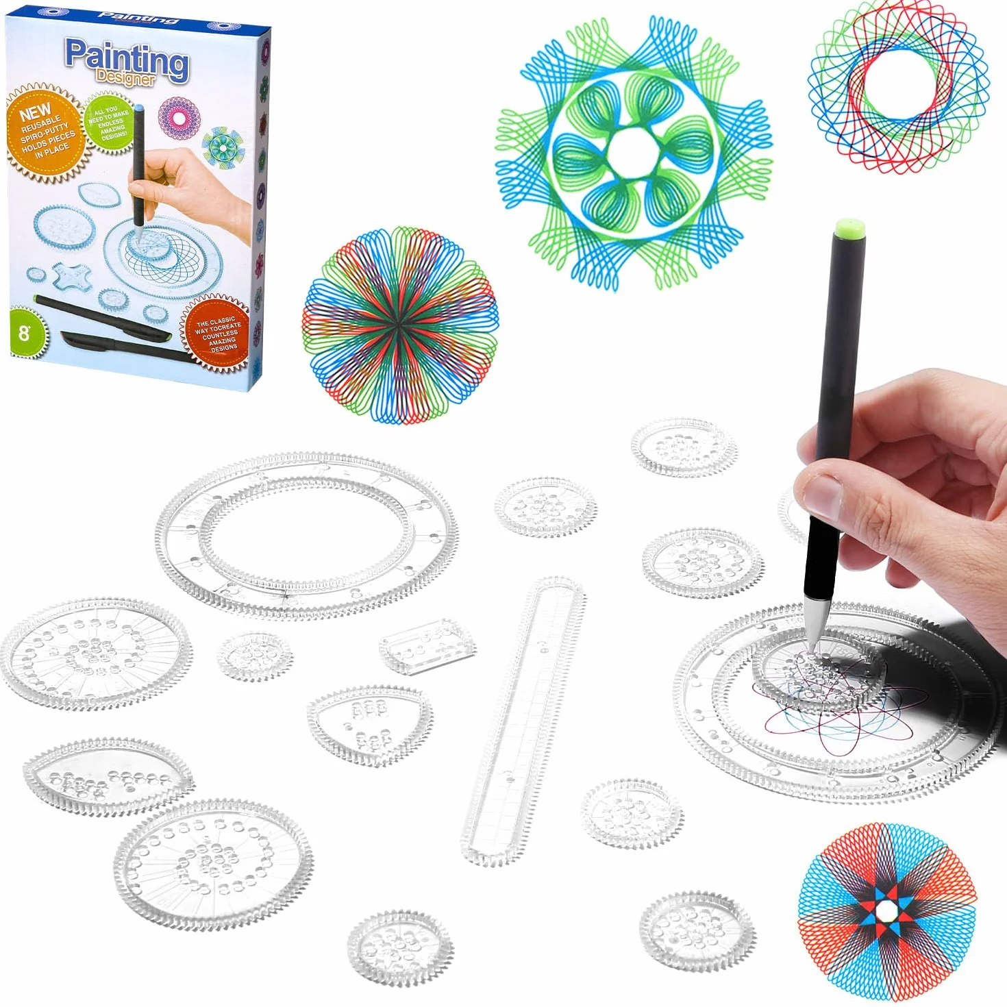 Spiral Designer, 28 PCS wielofunkcyjny zestaw do rysowania spiralnego dla dzieci, zestaw do rysowania spiralnego, mandala dla dzieci, rysowanie spiralne dla dzieci w wieku 8+, szablony do rysowania