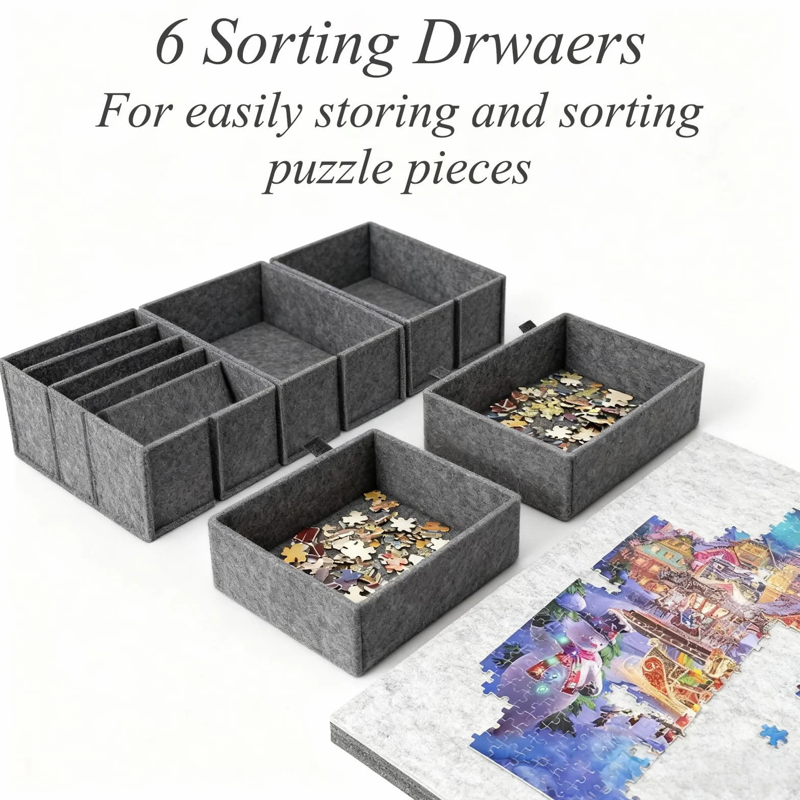 Puzzle Board Regulowany, uchylny stojak, duży przenośny stół do układania puzzli, filcowa powierzchnia z pokrywą zapewniającą bezpieczne przechowywanie i łatwe sortowanie, do 2000 sztuk gray