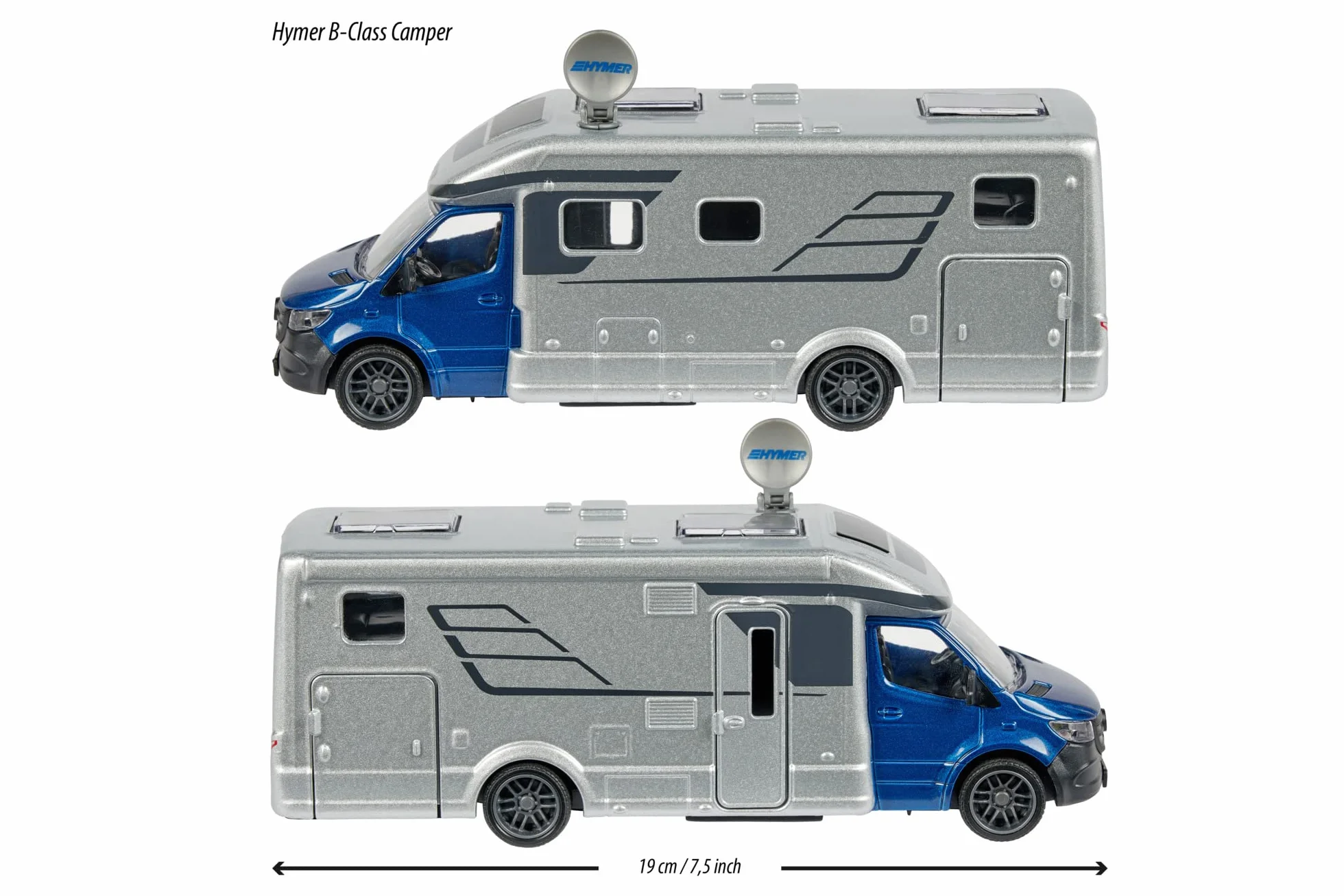Majorette Grand 213773000 Hymer B-Class Kamper 19 cm, światło i dźwięk, metalowy samochód kempingowy diecast do zabawy na świeżym powietrzu, prezent dla dzieci od 3 lat