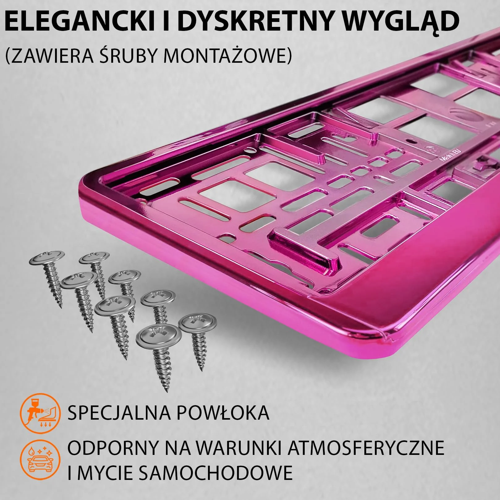 Uchwyt tablicy rejestracyjnej 520x110 mm różowy chrom do polskich tablic PL