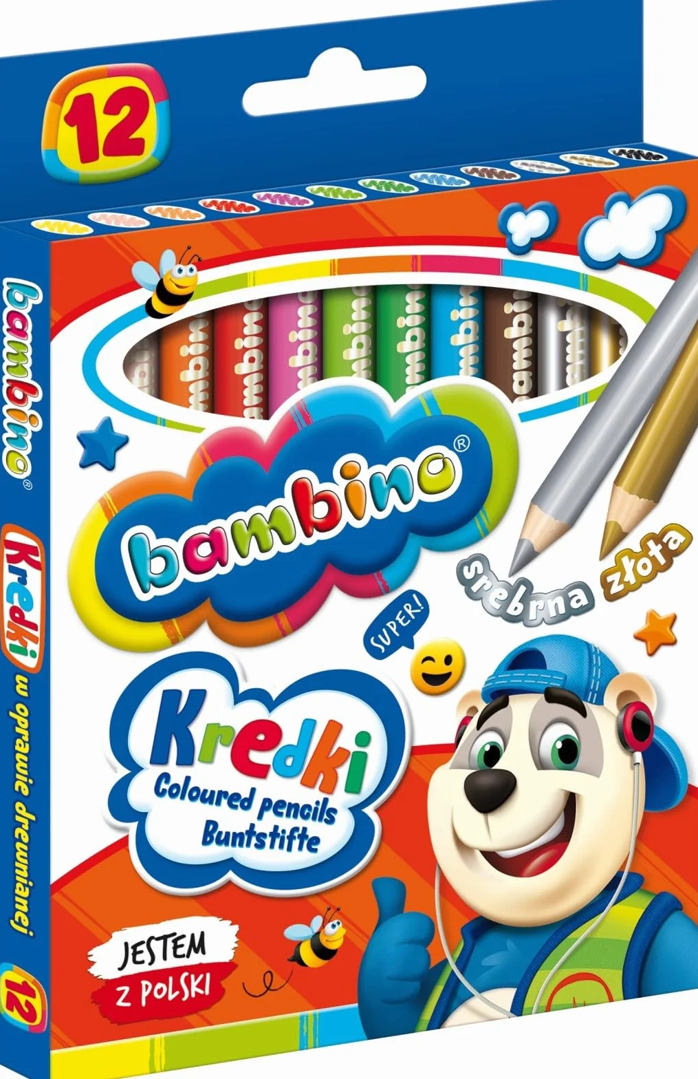 Kredki Bambino drewniane 12 kolorów Mini zoo