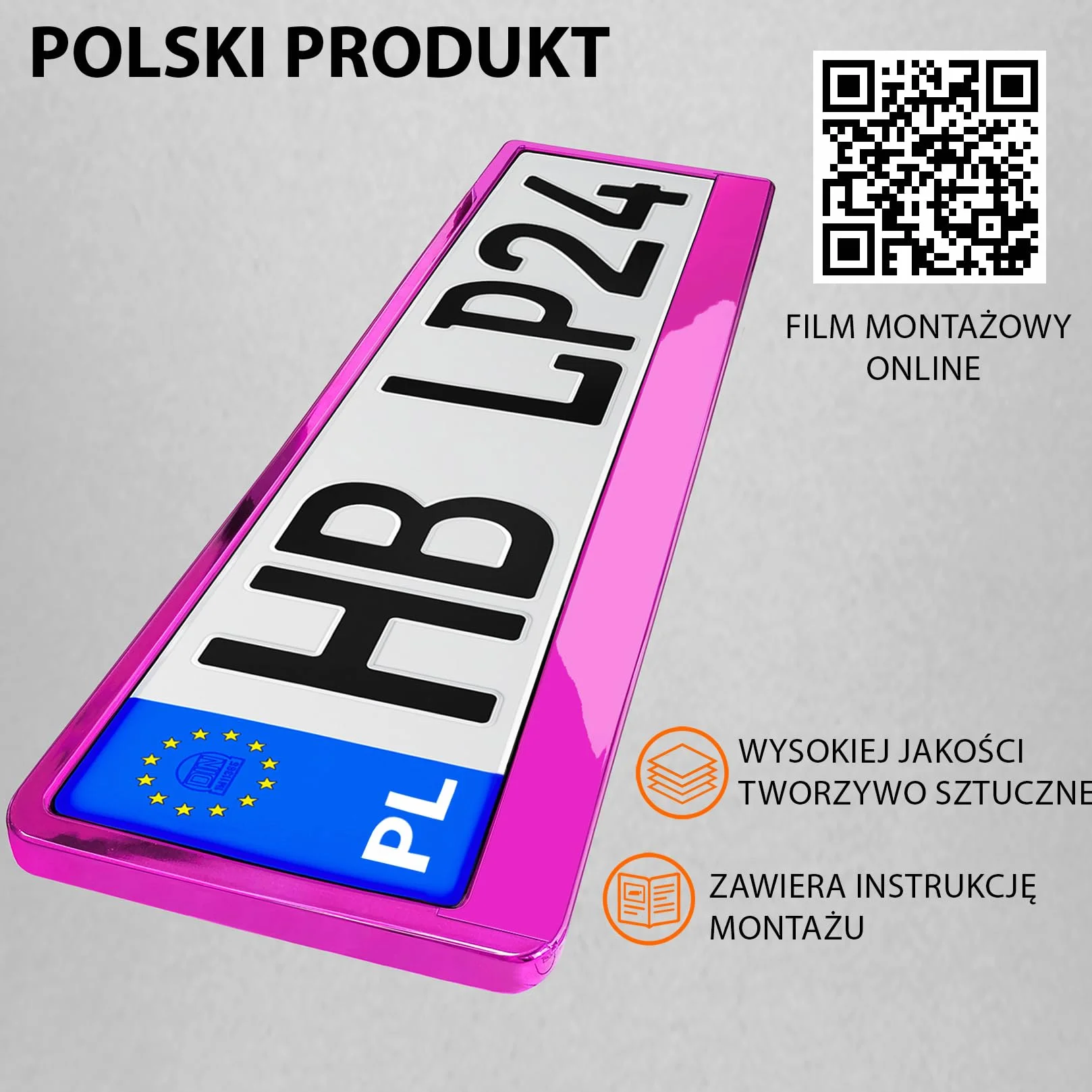 Uchwyt tablicy rejestracyjnej 520x110 mm różowy chrom do polskich tablic PL