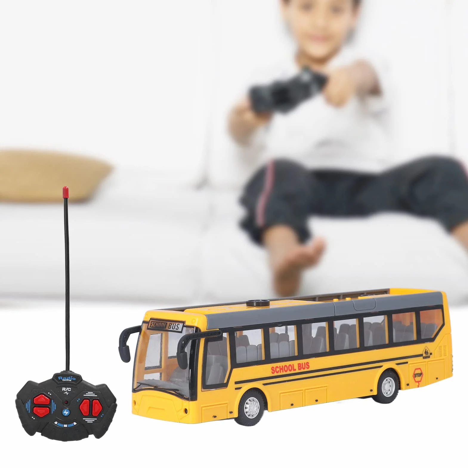 Autobus RC dla dzieci, zdalnie sterowany autobus wysoka symulacja we wszystkich kierunkach jazdy akumulator RC autobus szkolny dla dzieci (żółty)