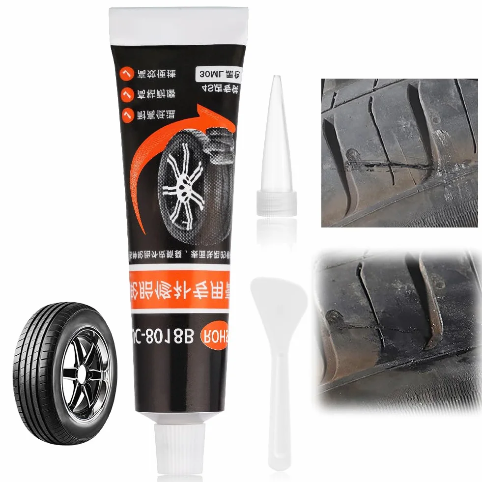Flintronic Klej do naprawy opon, 30 ml, odporny na wysoką temperaturę, klej do opon, uszczelniacz opon do samochodu, motocykla, roweru, szybko naprawia pęknięcia i dziury