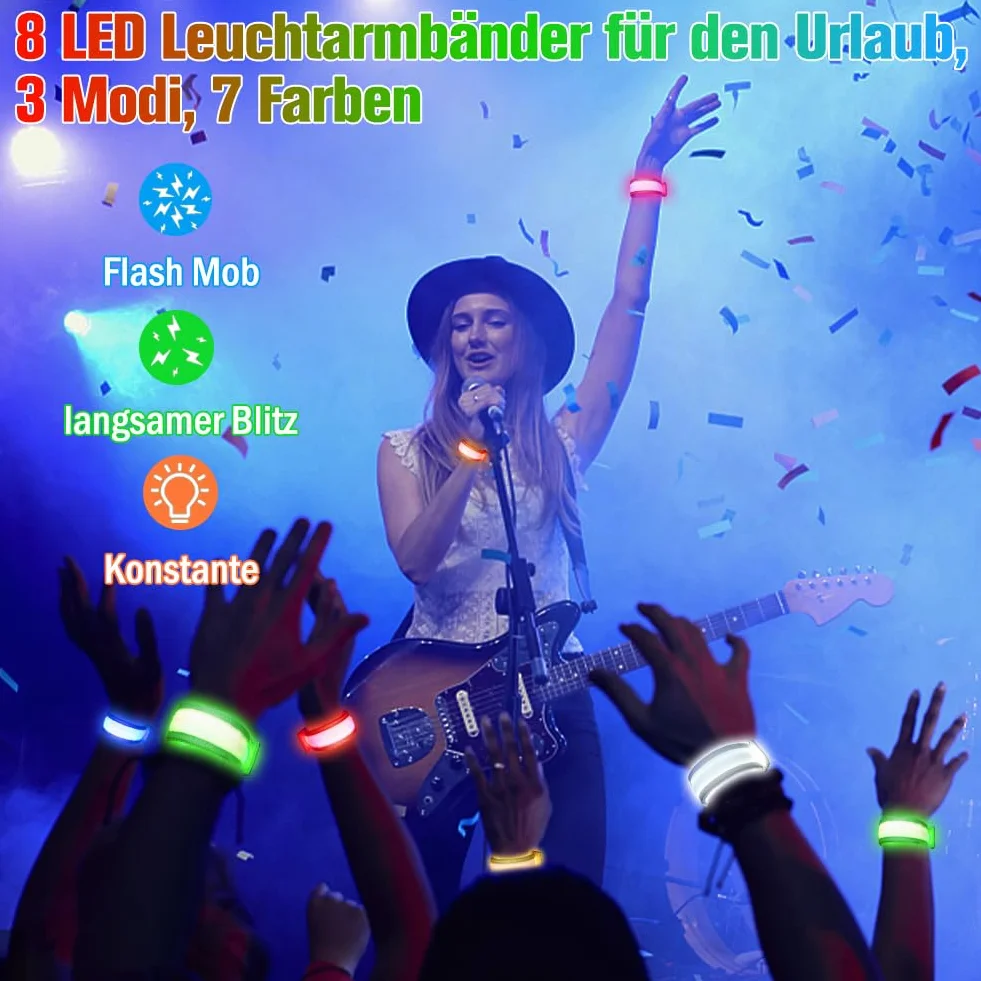 Begonia bransoletka LED, 8 sztuk, świecąca w nocy, do uprawiania sportu, na kemping, imprezę, karnawał, koncert