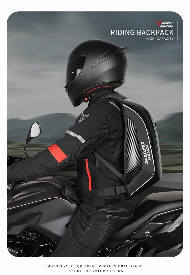 48L plecak motocyklowy torba na kask wodoodporny plecak z włókna węglowego twarda powłoka odblaskowa obudowa motocyklowa, czarny, czarny, Czarny