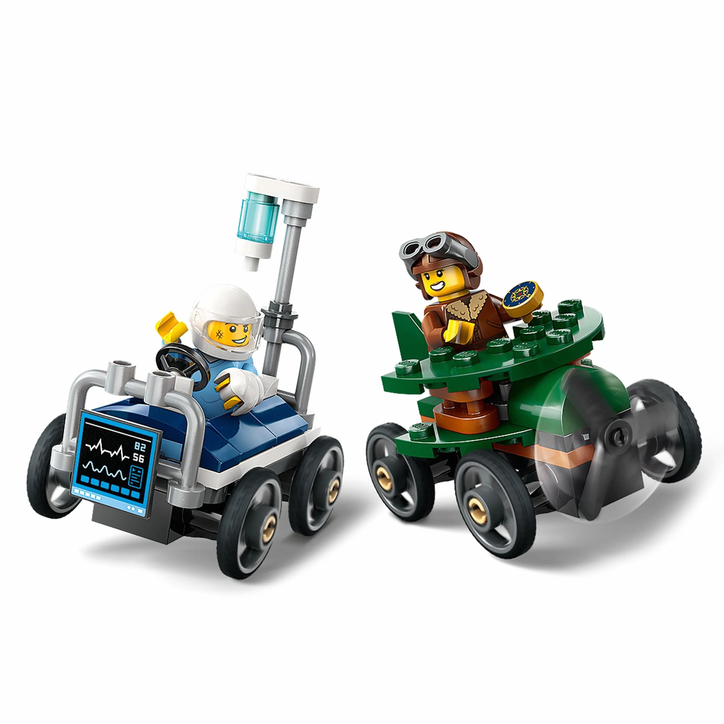 LEGO City Zestaw Wyścigówek: Samolot Kontra Łóżko Szpitalne, Konstrukcyjna Zabawka dla Dziecka do Zbudowania, Pojazdy z Minifigurkami, Kreatywny Prezent dla 5-latka, dla Chłopca i Dziewczynki, 60459