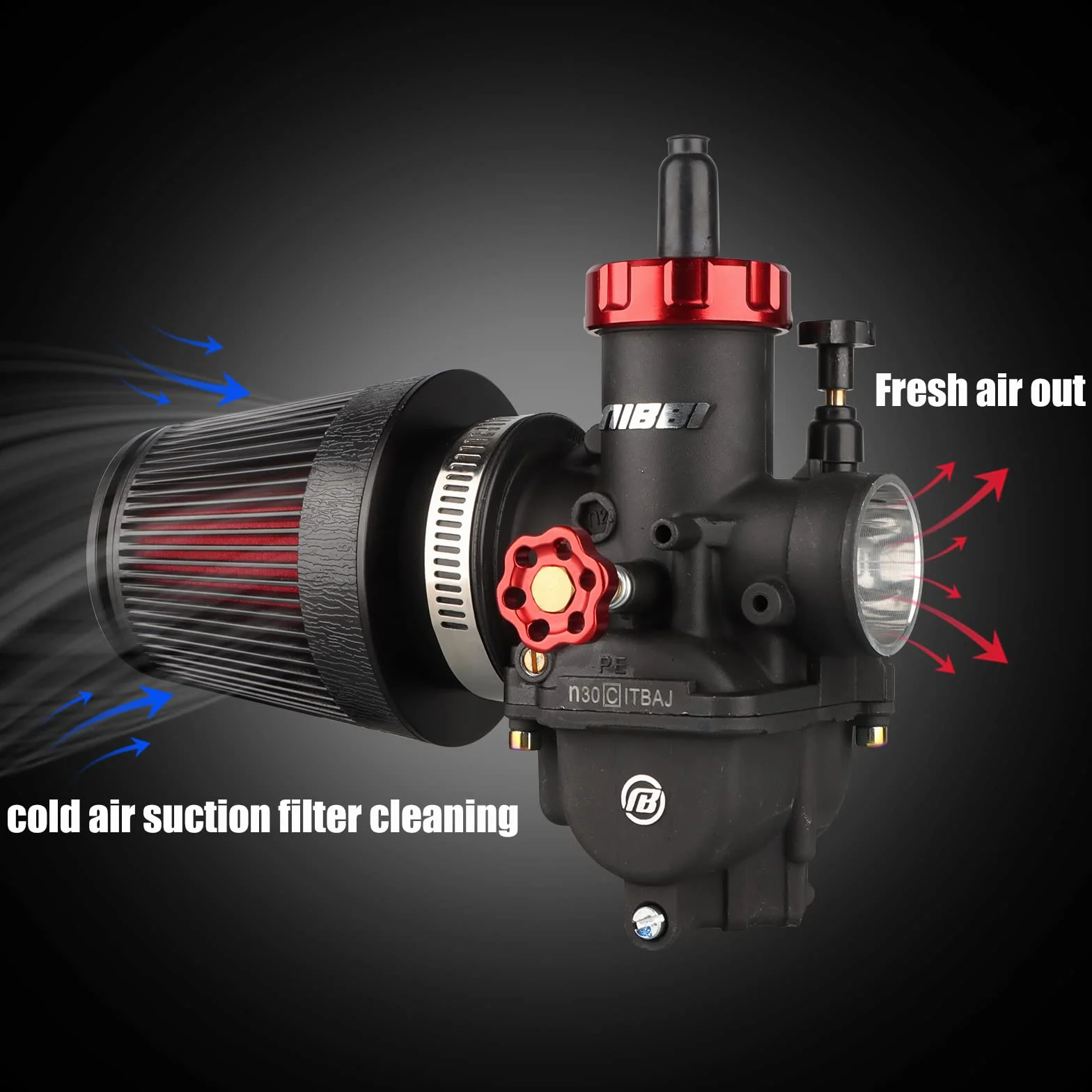 NIBBI 48mm Filtr Powietrza do Motocykla,Motocyklowe Filtry Powietrza Okrągły Stożkowy Pasuje do Motocyklowe Dirt Pit Bike Scooters ATV Quad Go Kart CZARNY