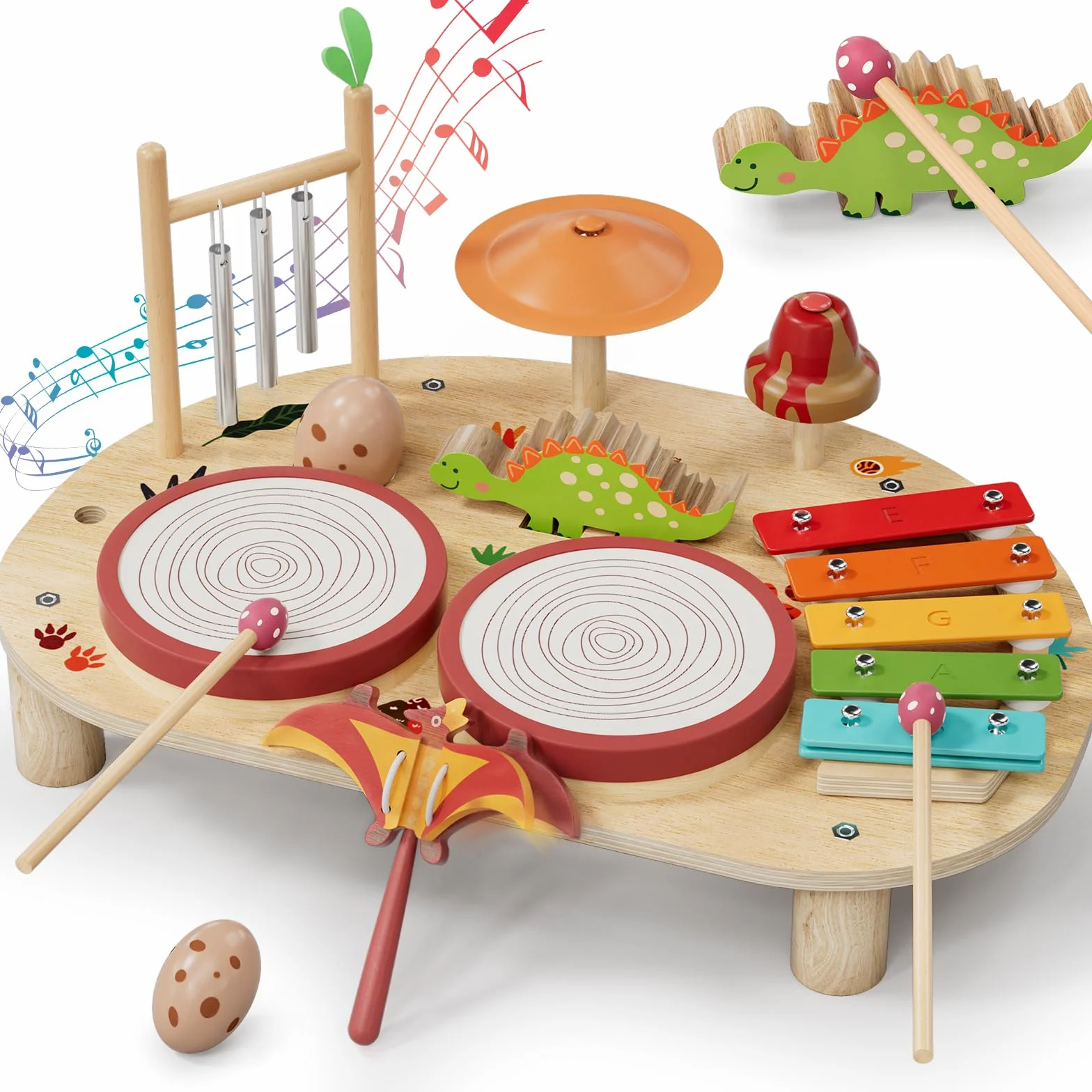 Lehoo Castle Zestaw Bębnów dla Maluchów, Zabawki Edukacyjne Montessori dla Dzieci w Wieku 1, 2, 3 Lat, Drewniane Instrumenty Muzyczne dla Dzieci 1-3 Lat, Muzyczne Zabawki dla Niemowląt w Wieku 6-12
