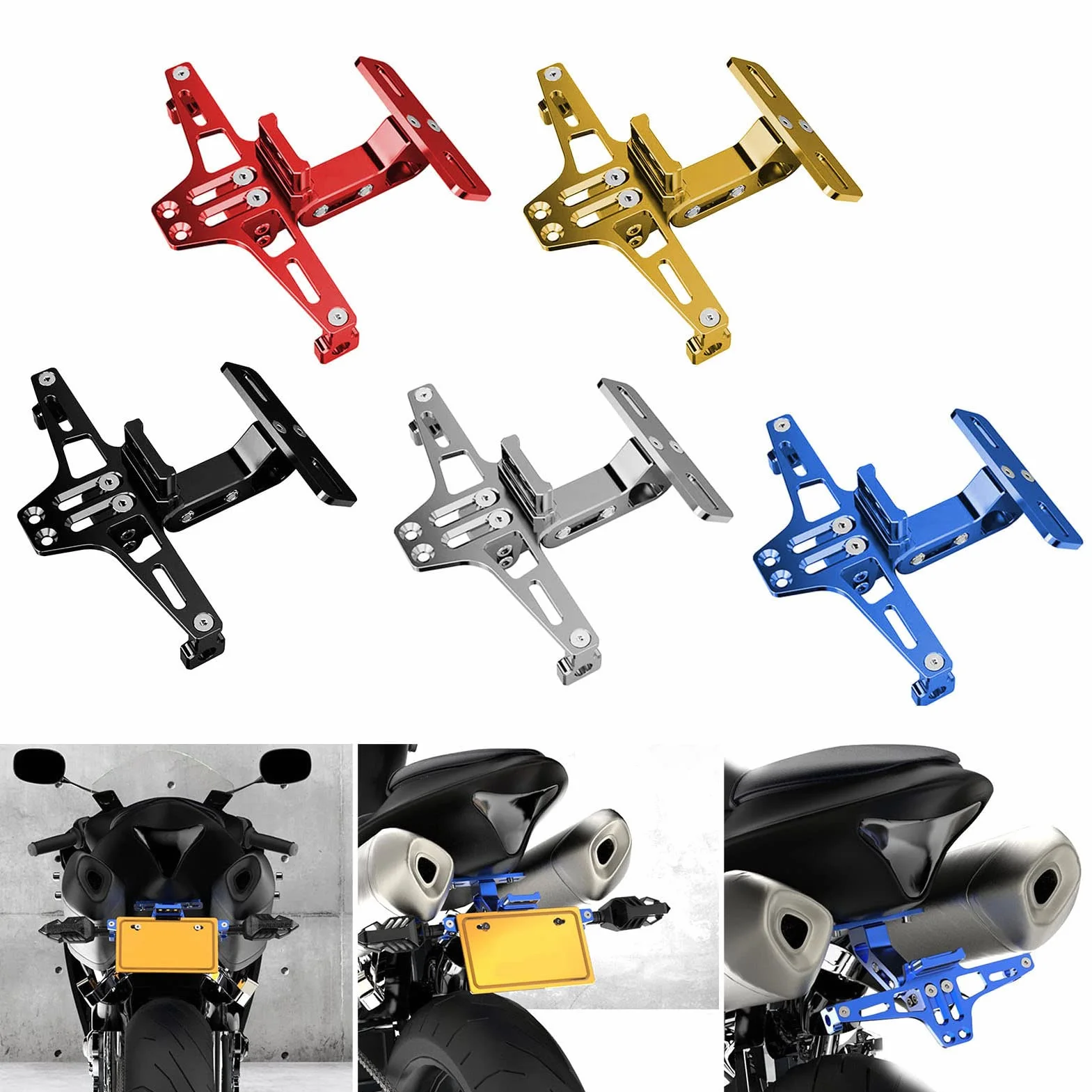 Uchwyt tablicy rejestracyjnej motocykla, stop aluminium, czarny, regulowany