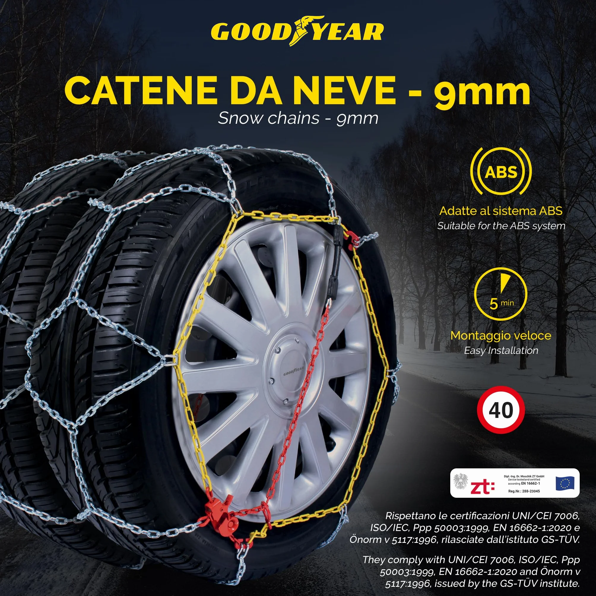 Goodyear Catene da Neve G9 9 mm Omologate TUV GS Onorm Misura 090