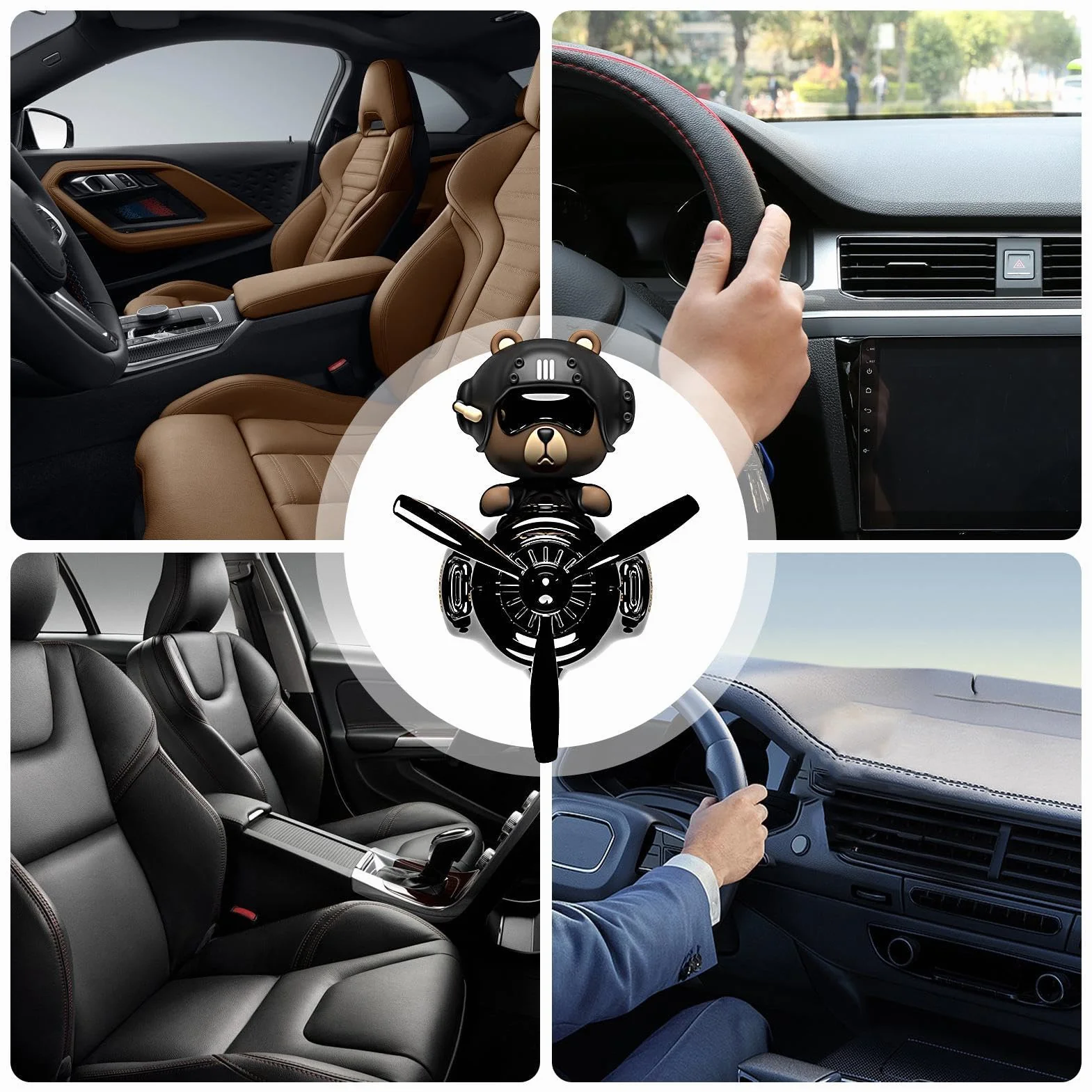 Bear Car Freshener Vent Clip Shaking Head Aromatherapy Diffuser Black