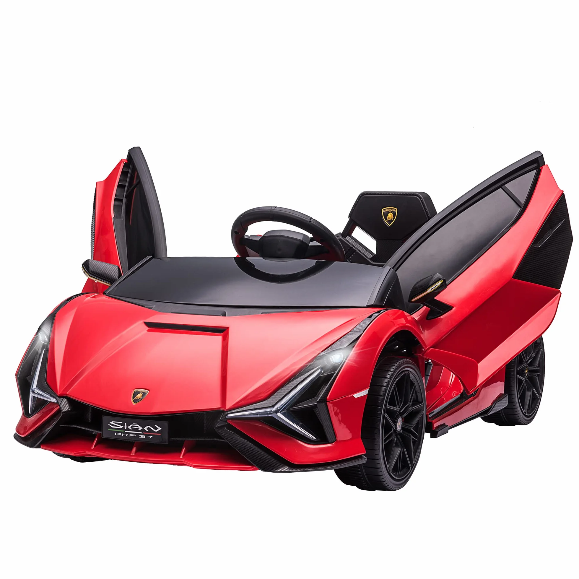 Samochód dziecięcy HOMCOM 2 tryby jazdy Lamborghini SIAN SUV autko zabawka samochód elektryczny z pilotem bardzo szerokie opony muzyka (MP3/USB) oświetlenie 3–5 lat PP metal czerwony 108 x 62 x 40 cm