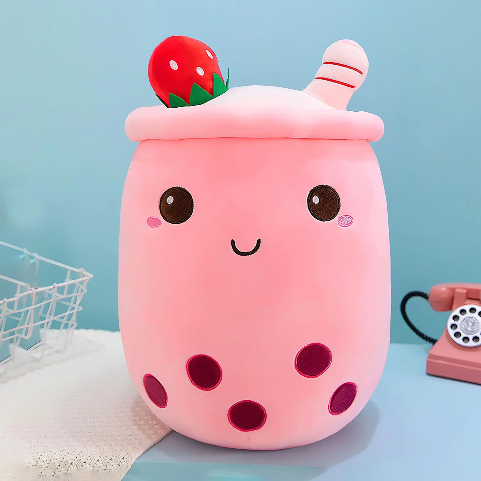 DAWRIS Bubble Tea pluszowa poduszka, pluszowa zabawka, 25 cm, herbata mleczna, filiżanka, pluszowa poduszka, miękka przytulanka, zabawka na Boże Narodzenie, urodziny (zielona) (różowa)