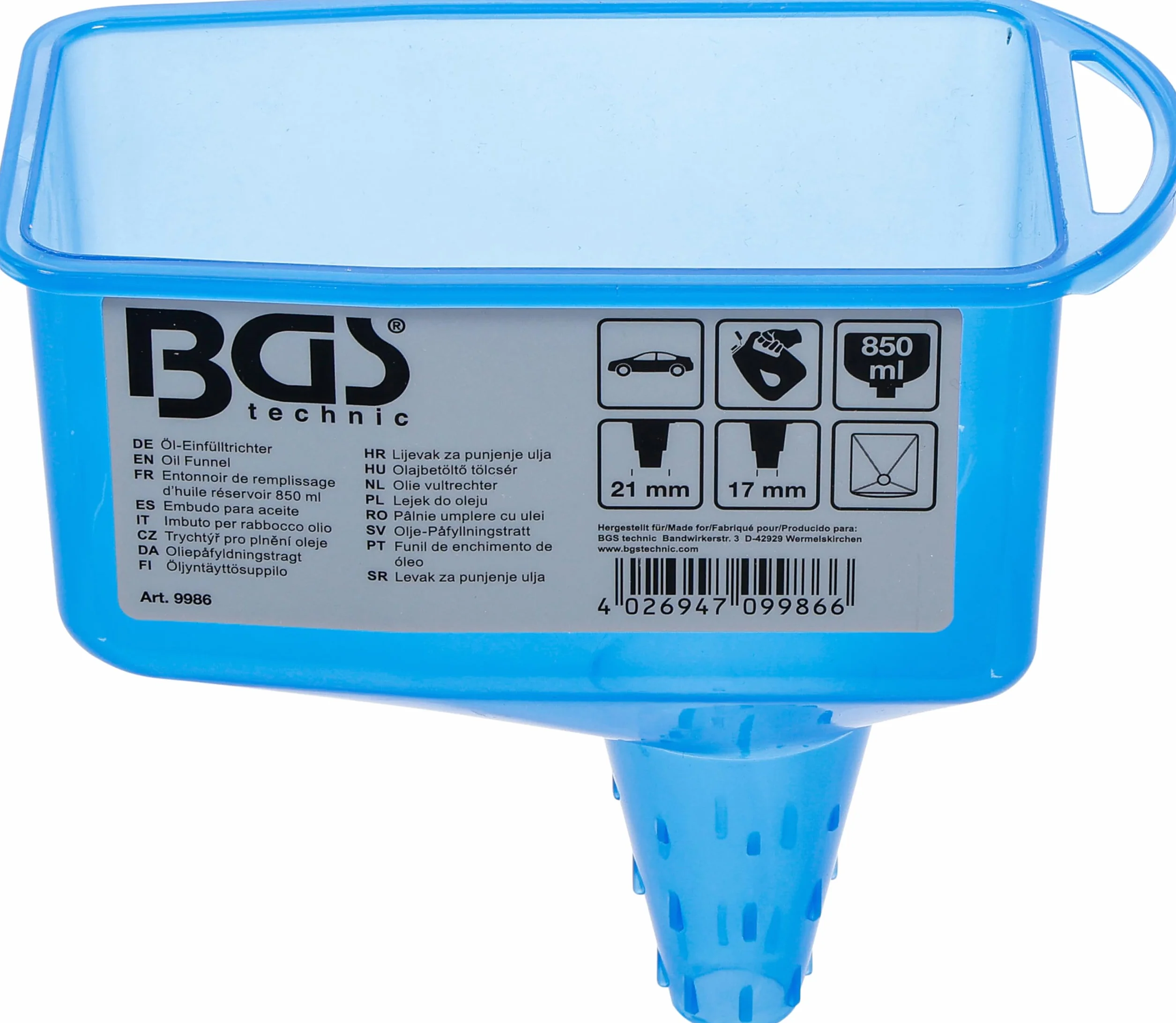 BGS 9986 | Lejek do oleju | zasobnik 850 ml