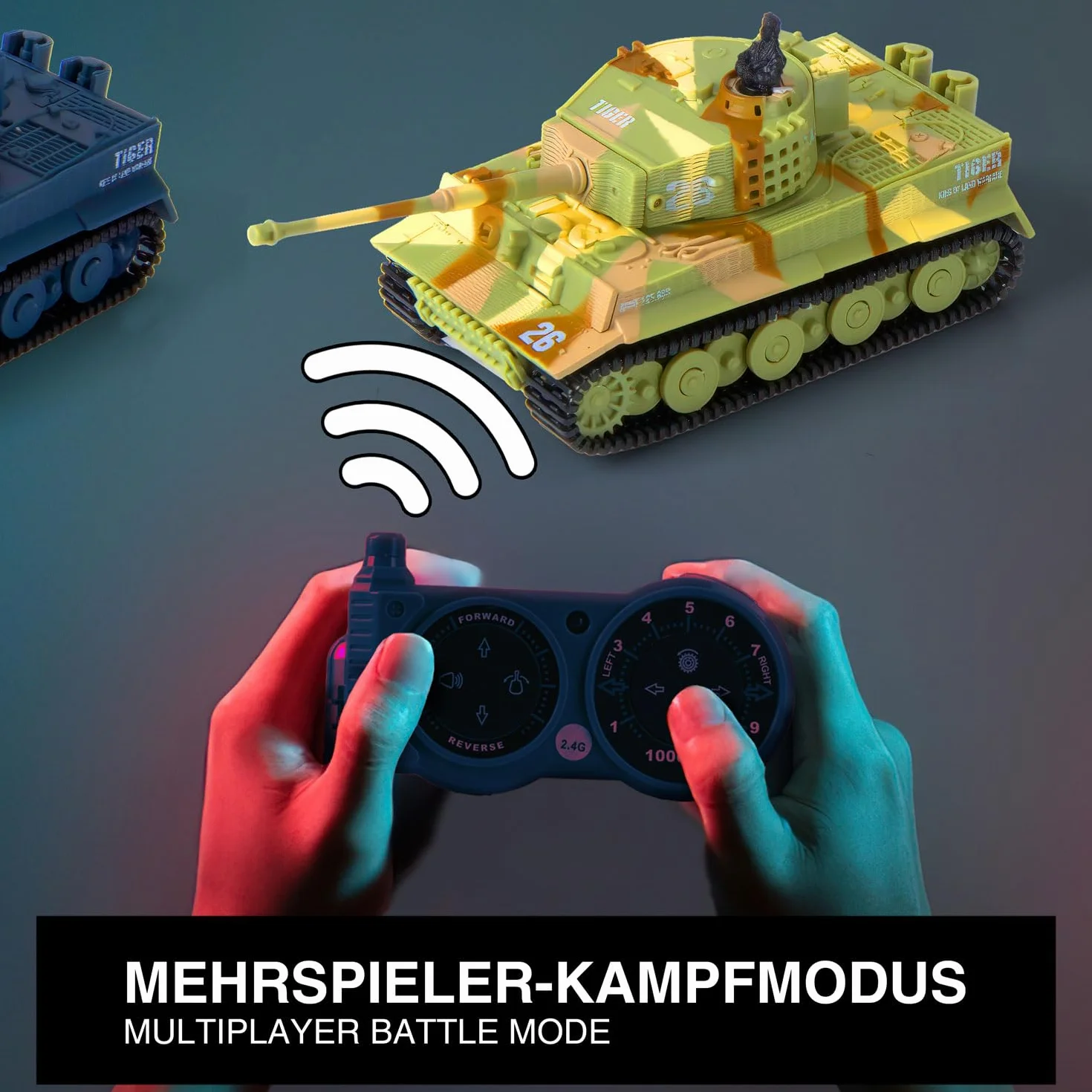 Zdalnie sterowany mini czołg RC German Tiger I – model R/C Battltank z funkcją strzału, dźwiękiem i światłem – skala 1:72 (zestaw 2 szt.)