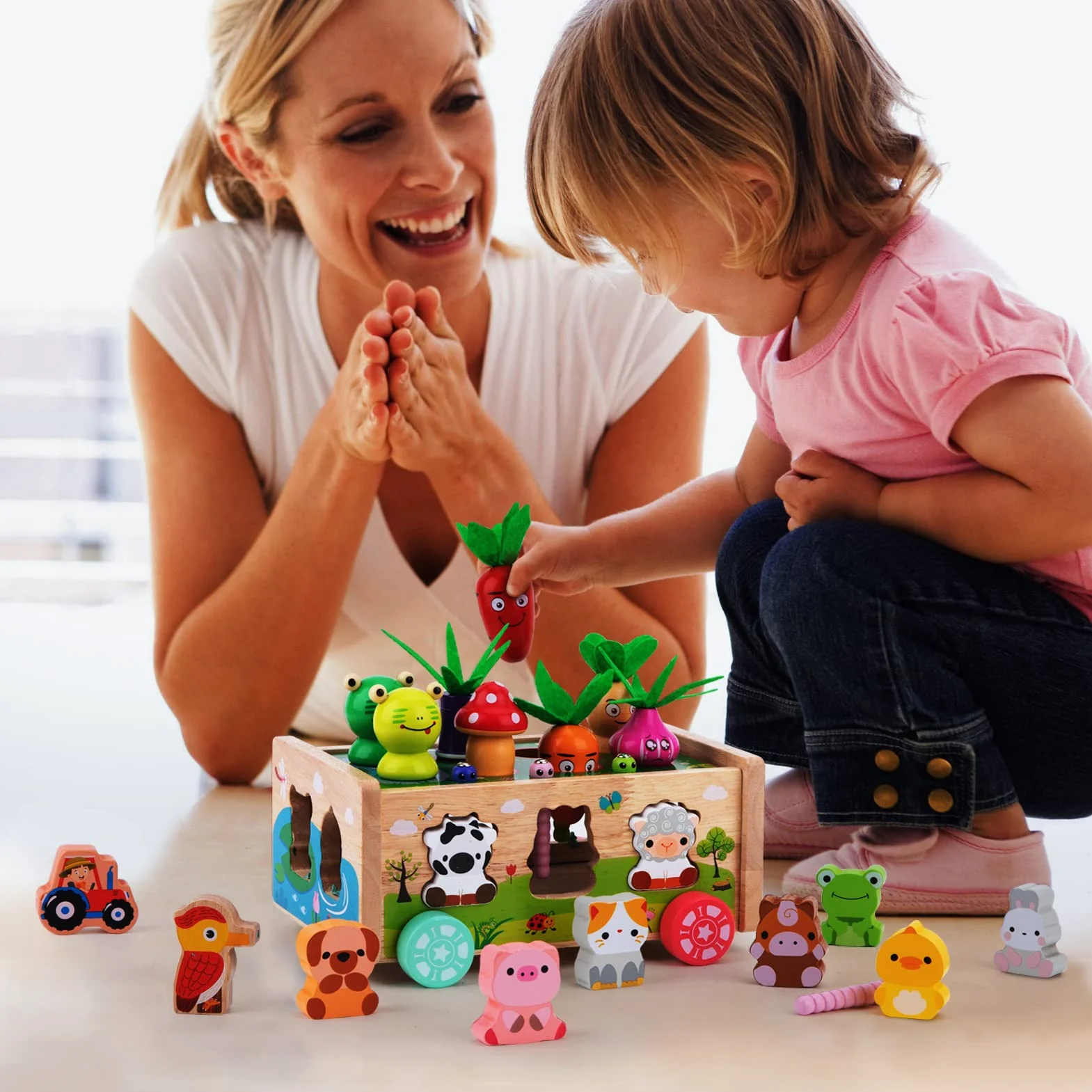 KMTJT Montessori zabawka od 1, 2, 3 lat, drewniana marchewka, zabawka dla dzieci od 1 roku życia, prezent dla dziewczynek i chłopców, drewniana zabawka motoryczna dla dzieci od 1 roku życia