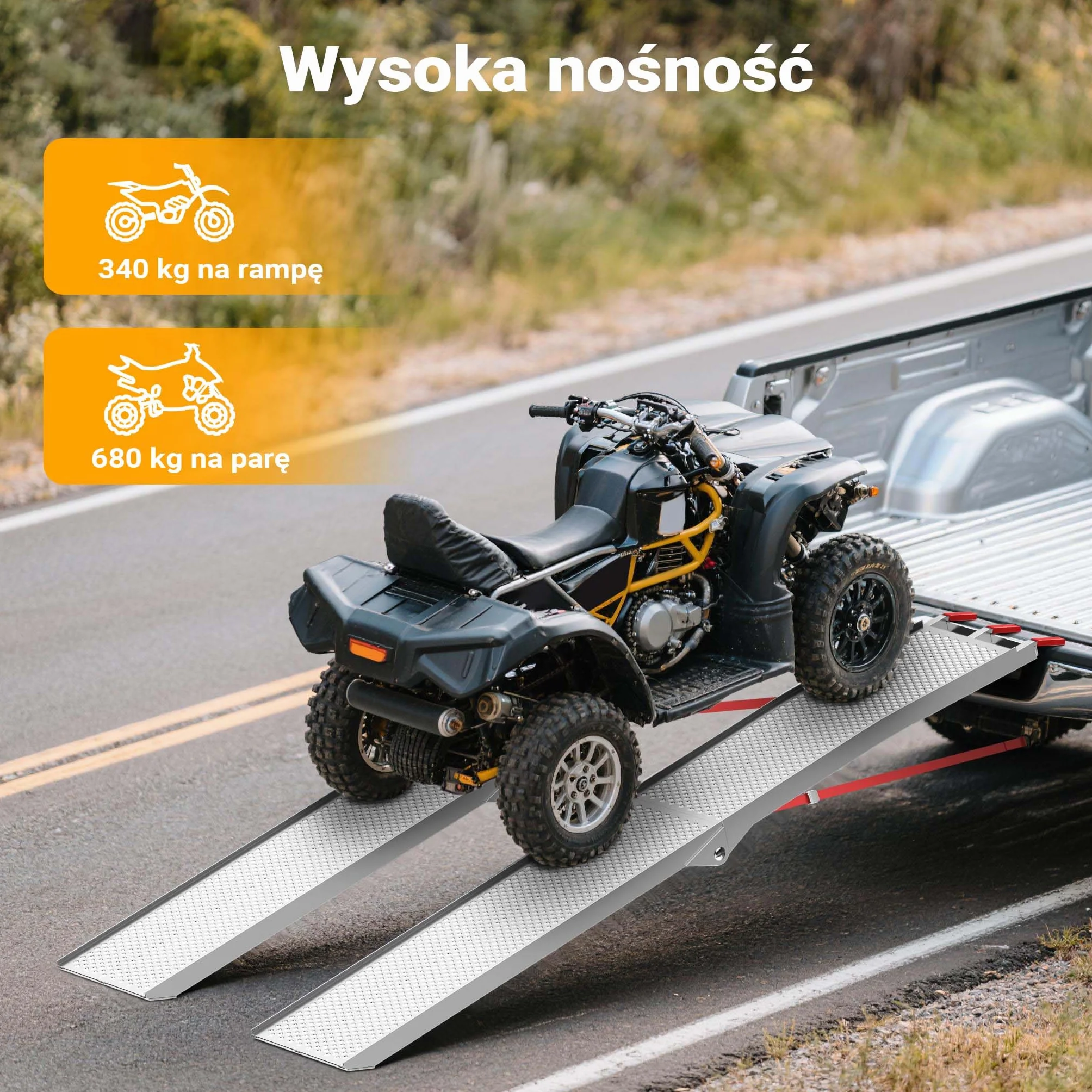 Wiltec Składany najazd aluminiowy 215 cm 340 kg do quadów i motocykli