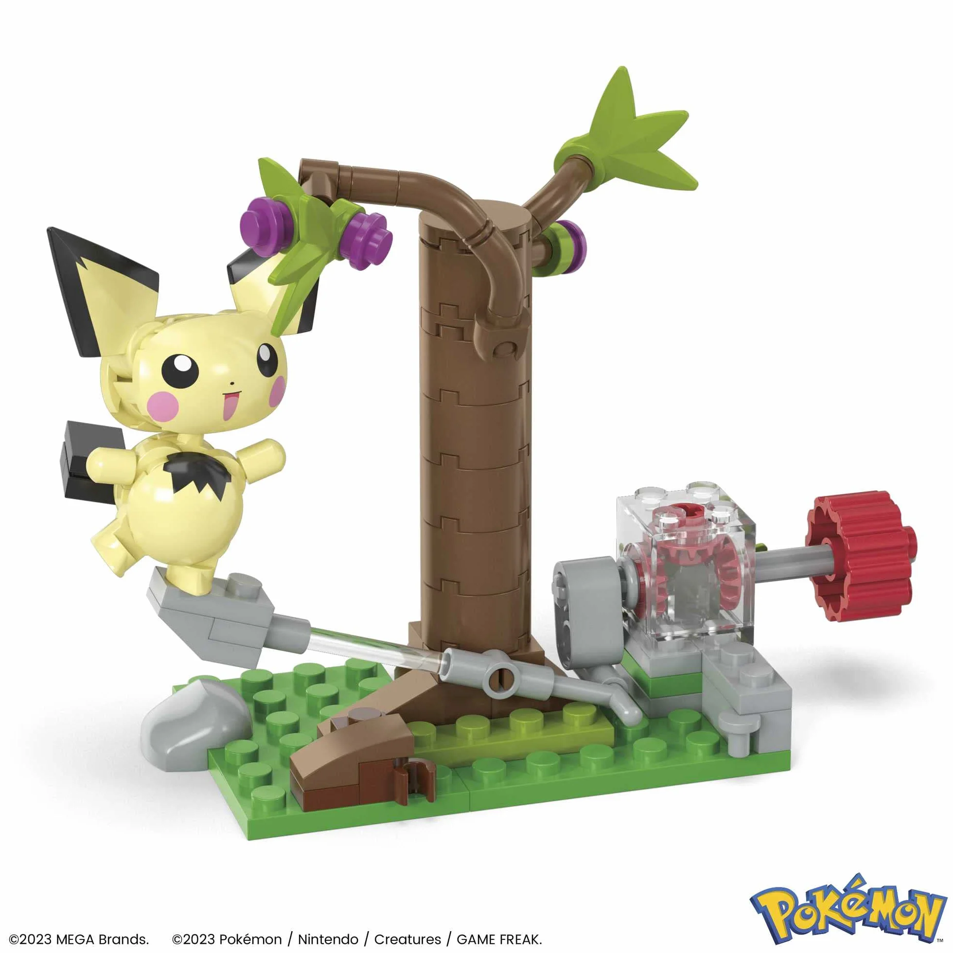 MEGA Pokemon Leśna przygoda Pichu Zestaw klocków (84 elementy) z funkcją ruchu oraz 1 figurką do zbudowania i ustawiania w różnych pozach, HPB59