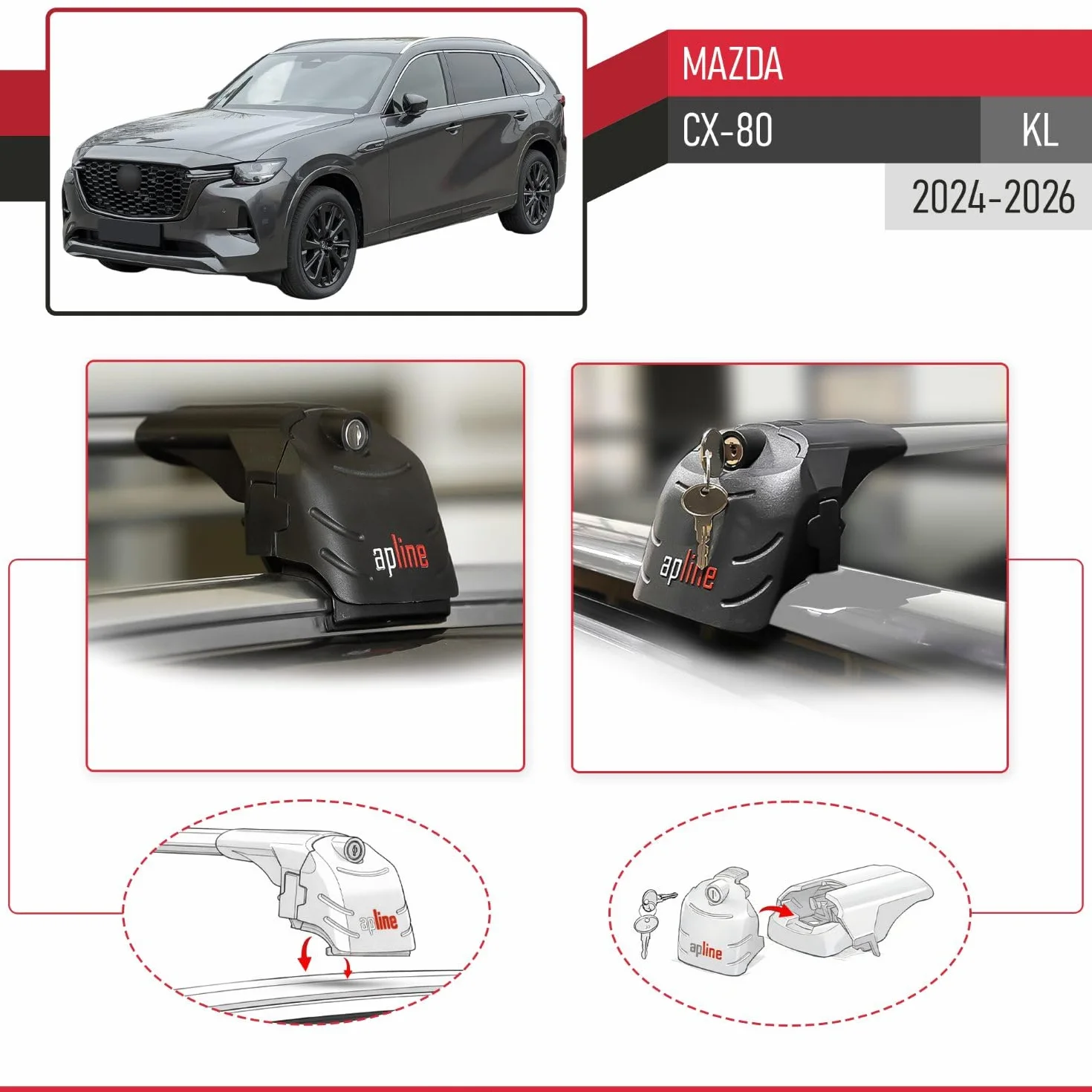 Aluminiowe poprzeczki dachowe do Mazda CX-80 (KL) 2024-2026 ACE-2 Szary 2 szt.
