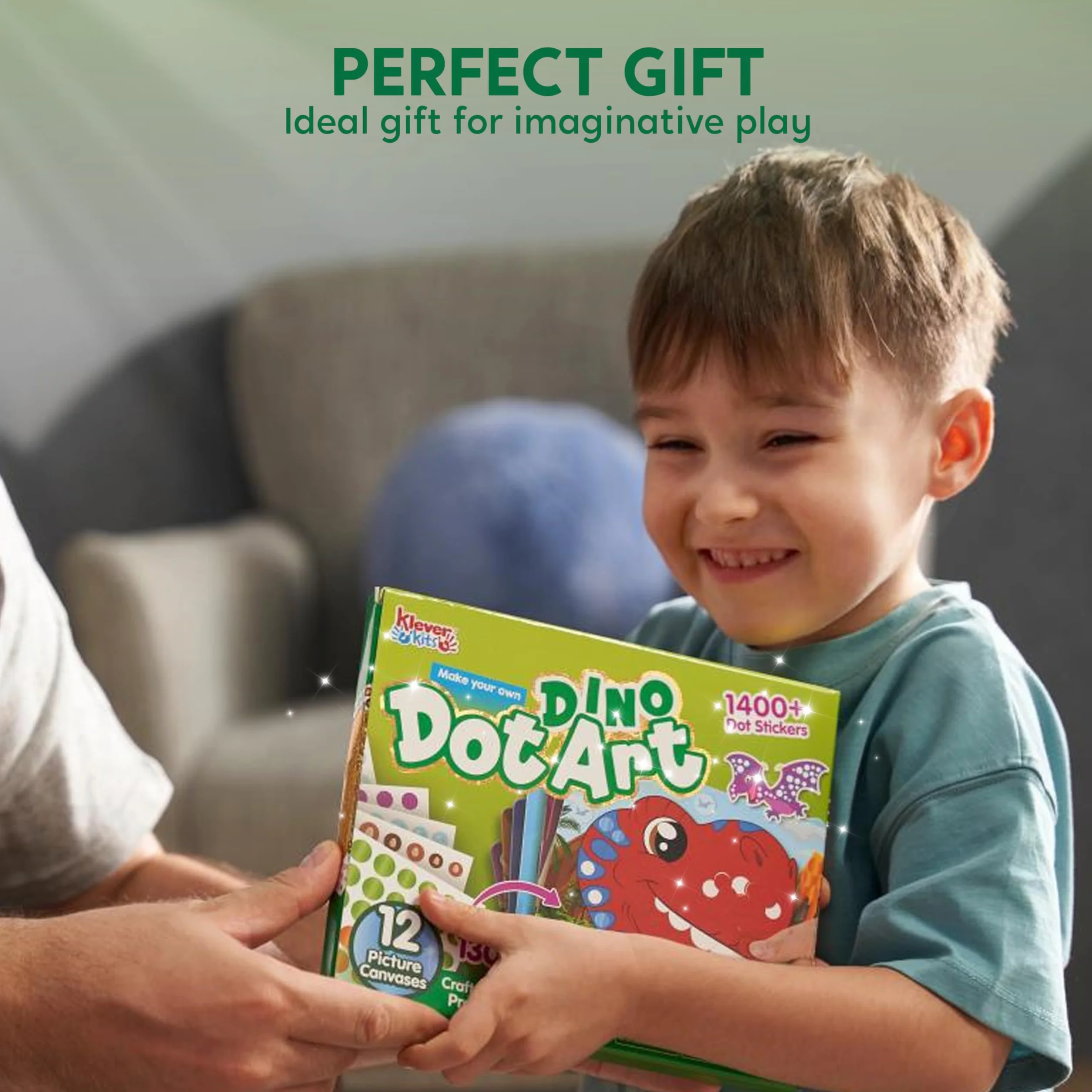 Klever Kits Dot Art Aktywność, Dot It Dinozaur, zestaw naklejek do majsterkowania dla dzieci, zestaw DIY do majsterkowania, prezenty urodzinowe dla dzieci od 3+ lat, zabawka podróżna w samolocie