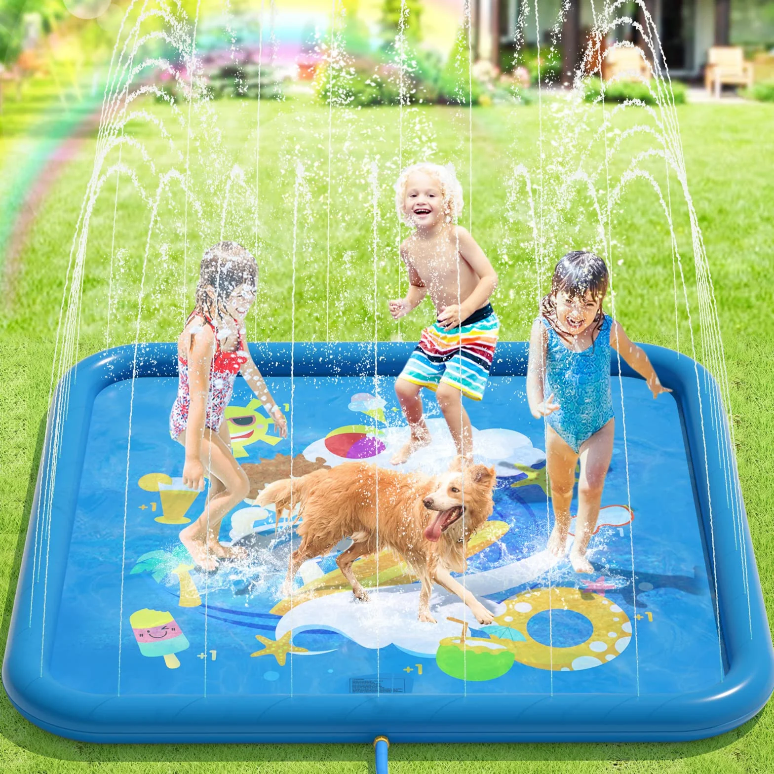 Peradix Splash Pad, 170 cm, mata do zabawy wodna, antypoślizgowa, mata do zabawy, na lato, do ogrodu, na zewnątrz, do ogrodu, na imprezę dla dzieci