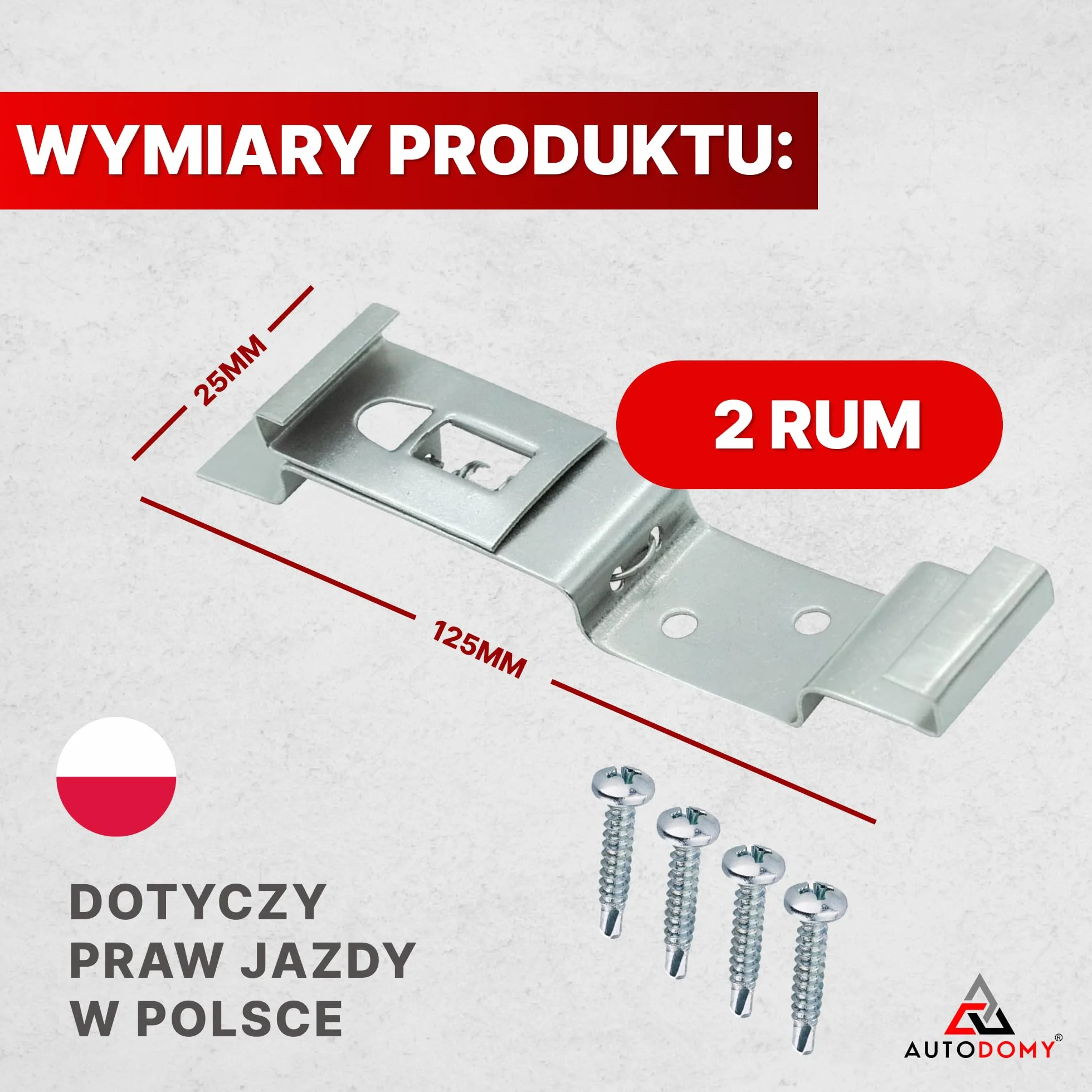 Autodomy Zestaw 2 Uchwytów na Tablicę Rejestracyjną do Przyczepy 125x25 mm | Uniwersalny Stalowy Uchwyt Tablicy Rejestracyjnej + 4 Wkrętów | Do Samochodu, Przyczepy, Ciężarówki