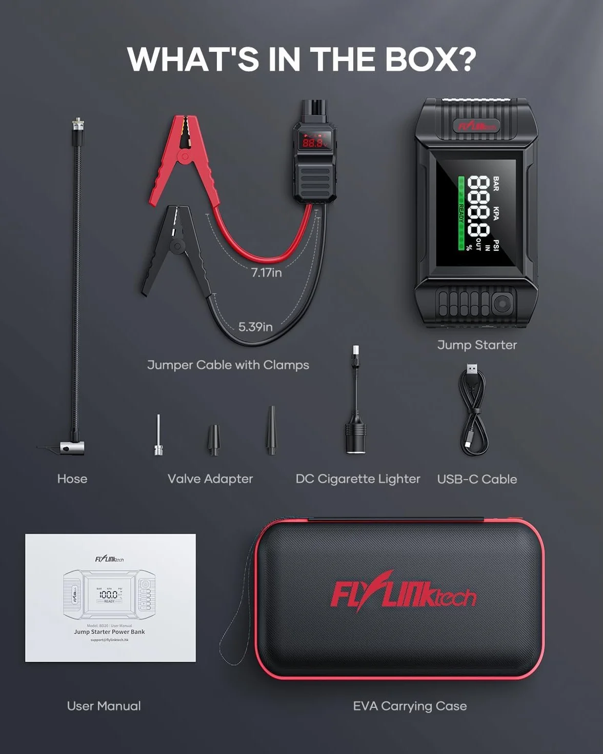 FLYLINKTECH Powerbank rozruchowy z kompresorem 150 PSI 7000 A 10,0 l LED