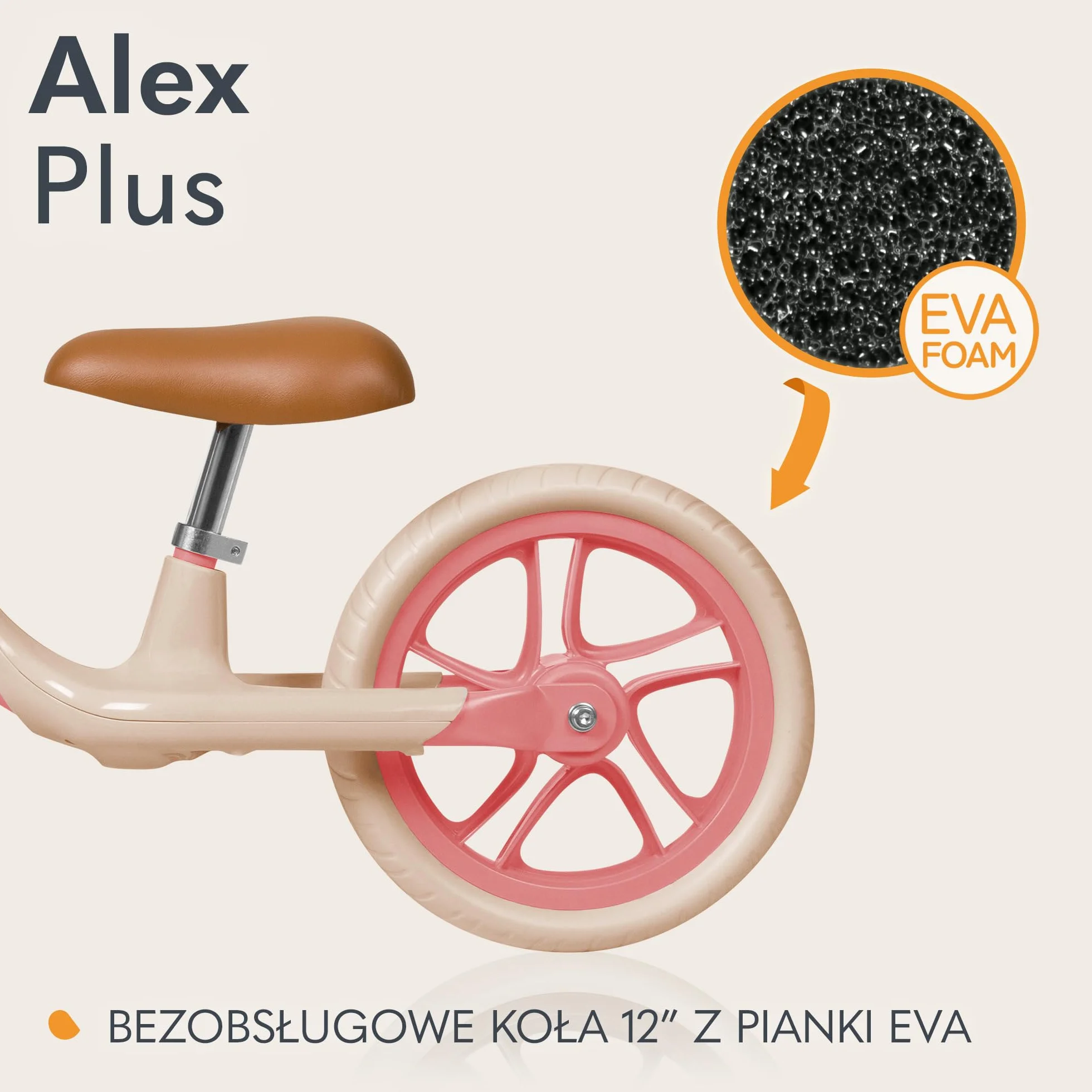 LIONELO ALEX PLUS Dziecięcy Rowerek Biegowy do 30 kg, od 3 lat, Piankowe Koła EVA 30,5 cm, Podnóżek Kosz Regulacja Siodełka i Kierownicy, Antypoślizgowy Uchwyt, Lekki 3,4 kg (Beżowy)