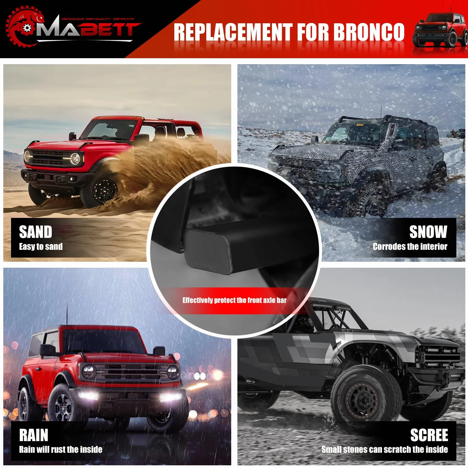 Mabett Wtyk przedniej osi do akcesoriów Ford Bronco 2021 2022 2/4-drzwiowy czarny gumowy korek ochrona 4 szt