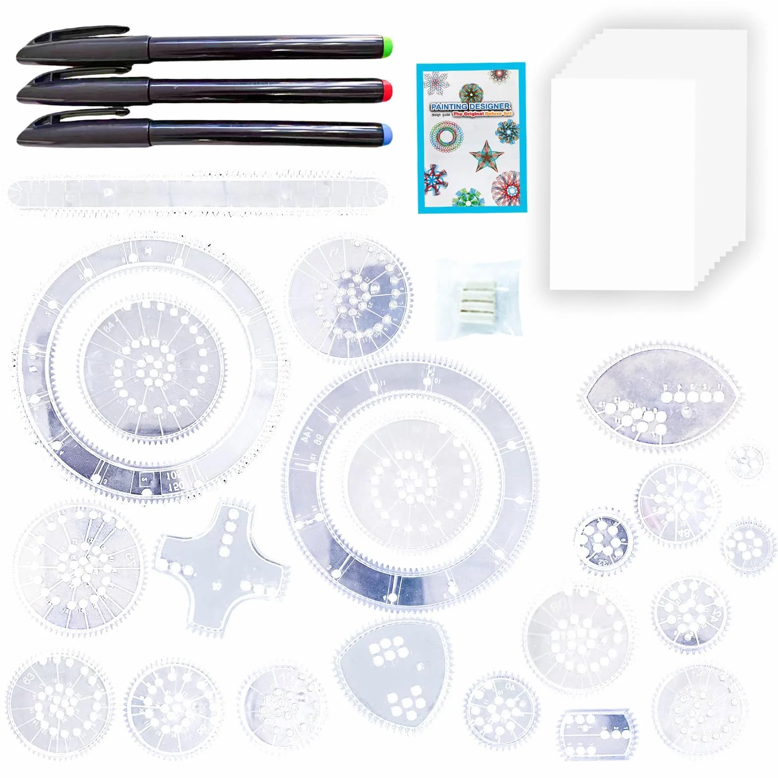 Wafuesh Spiral Designer, 26-częściowy wielofunkcyjny zestaw spiralny do kreatywnego rysowania, kolorowe szablony do malowania dla dzieci i dorosłych, dla artystów, szablonów spiralnych okręgów