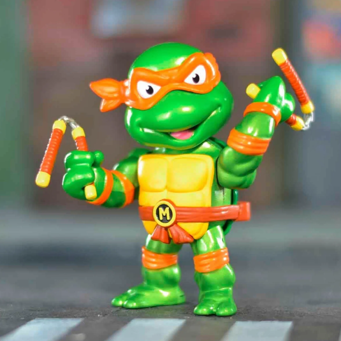 Jada 253283002, Wojownicze Żółwie Ninja Turtles, Michelangelo, metalowa, kolekcjonerska figurka die cast, 10 cm, zielony, pomarańczowy
