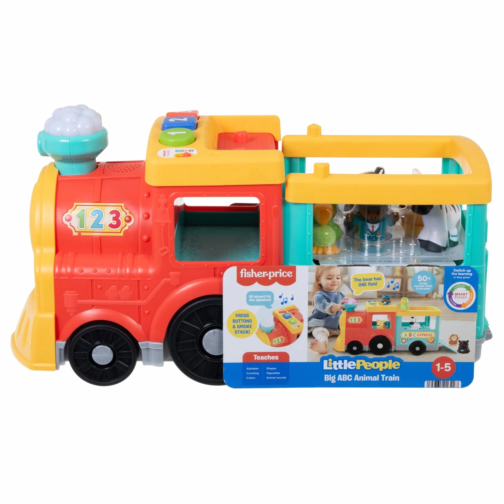 Fisher-Price HHH23 - Little People duży pociąg ABC dla miłośników zwierząt – wersja niemiecka, zabawka muzyczna do pchania z treścią do nauki inteligentnych stages, zabawka dla dzieci od 1 roku życia