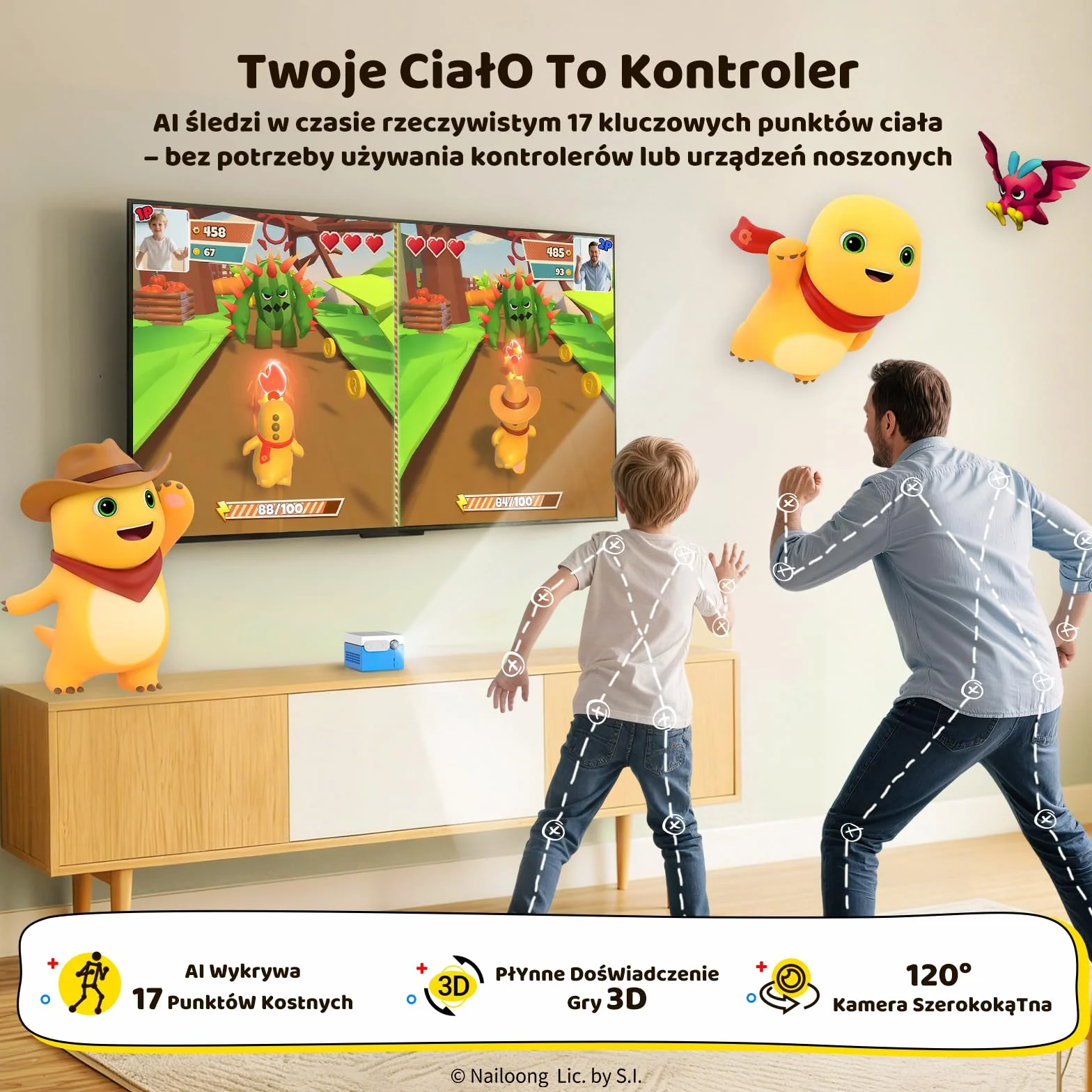 KINHANK MotionX Konsole do gier z wykrywaniem ruchu, system gier wideo typu plug&play dla interaktywnego rodzica i dziecka, bez abonamentu i kontrolera, zabawka prezent dla chłopców i dziewcząt od 3