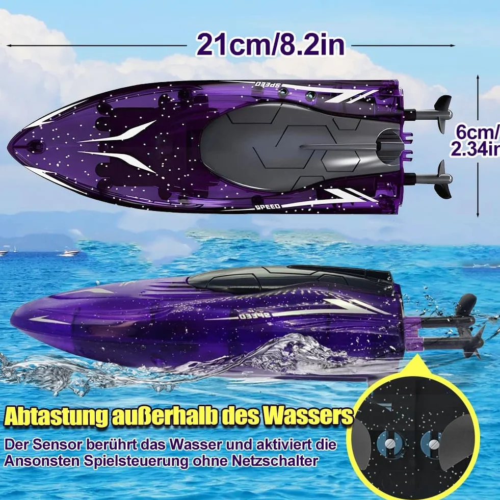 Zdalnie Sterowana Łódź,Zabawka Z Oświetleniem LED,Pilot Zdalnego Sterowania 2,4 G, 360°,Zabawka Wodna Dla Dzieci, Wodoszczelna,Wysoka Prędkość 20 Km/h, Zabawka Basenowa Dla Chłopców I.