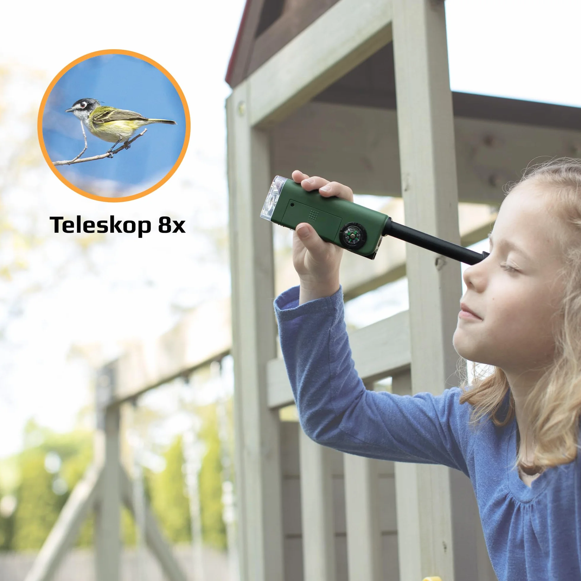 Wielofunkcyjne narzędzie edukacyjne dla dzieci X-Scope, mikroskop, teleskop, lupa, latarka, kompas, zegar i gwizdek (CP-11)