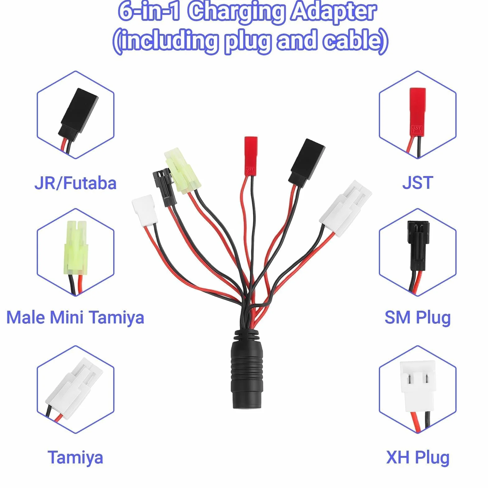 Ładowarka do akumulatorów Airsoft 2–10S NiMH NiCd 2,4–12 V, uniwersalny adapter z 6 mini/standardowymi złączami Tamiya, SM 2P, JST, HuanQi, XH3P, ładowarka do akumulatorów