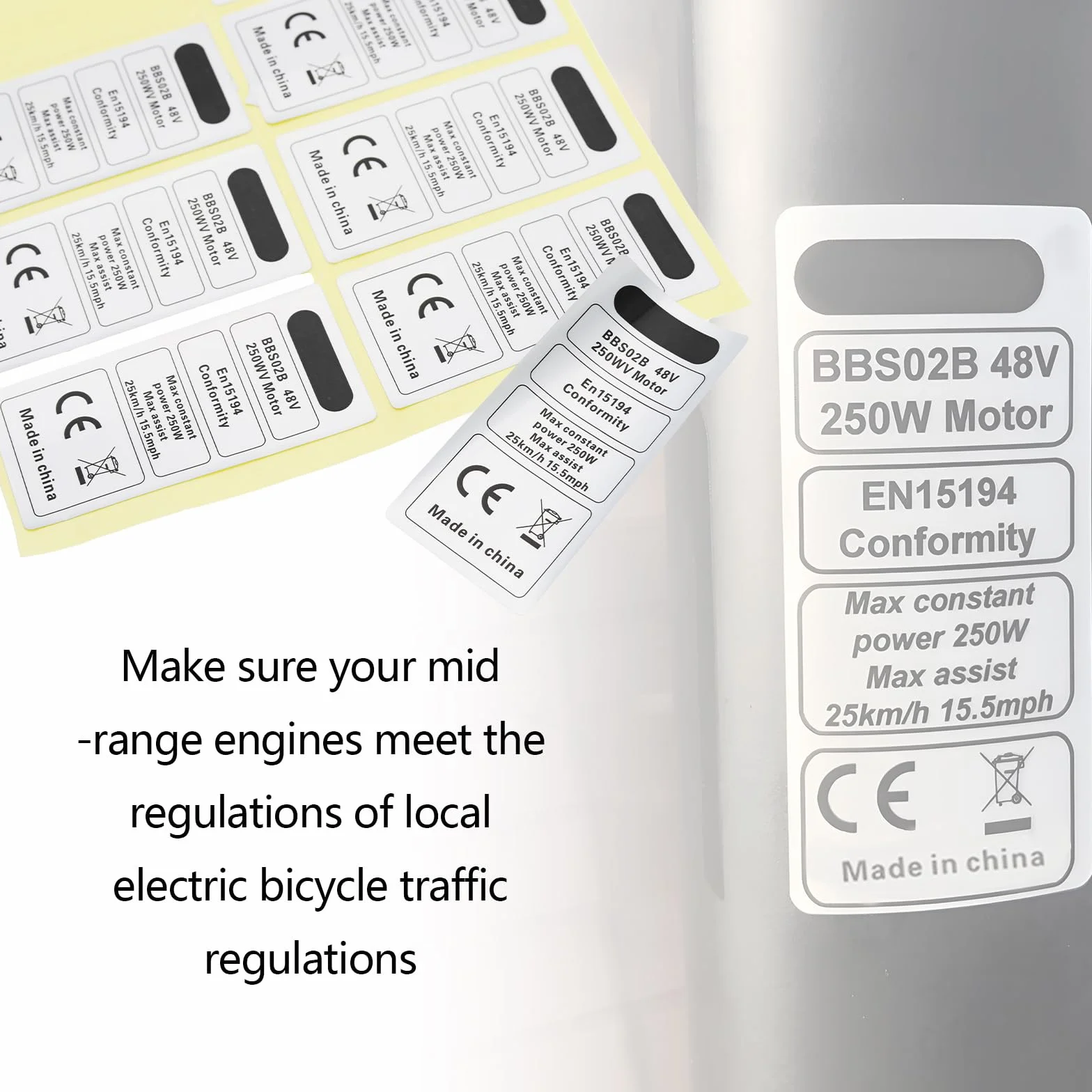 10 szt. naklejka na silnik z napędem środkowym 48V 250W wodoodporna naklejka decal na silnik 70x35mm etykiety CE silnika kompatybilne z BBS02B BBS01B