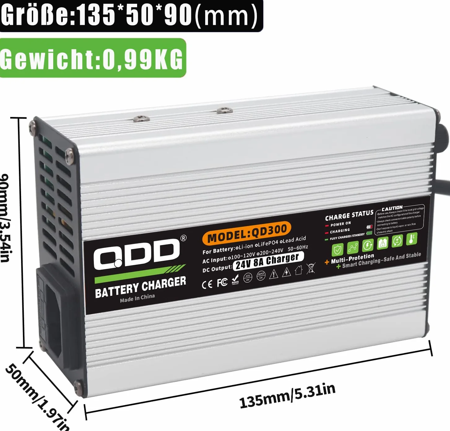 Ładowarka 24 V 8 A 27,6 V kwasowo-ołowiowa AGM-żelowa VRLA-OPZV z 3-biegunowym złączem XLR