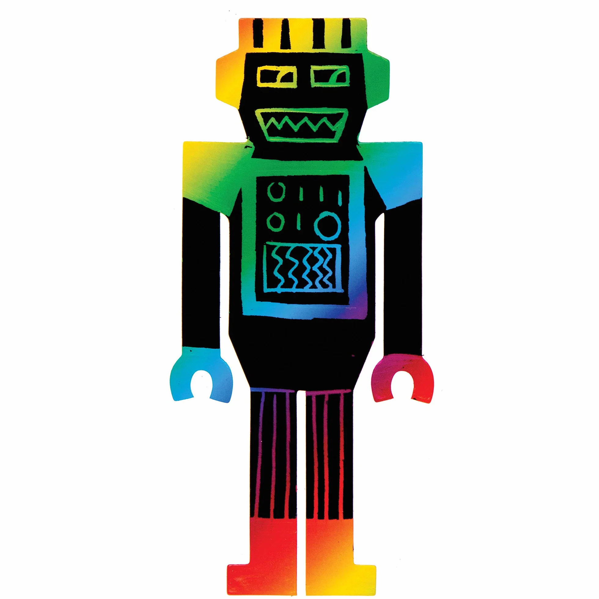 Baker Ross AT682 Robot Scratch Art Zakładki - Opakowanie 10 sztuk, tęczowy papier do zdrapywania z rysikiem dla dzieci do dekoracji w sztuce i rękodziele