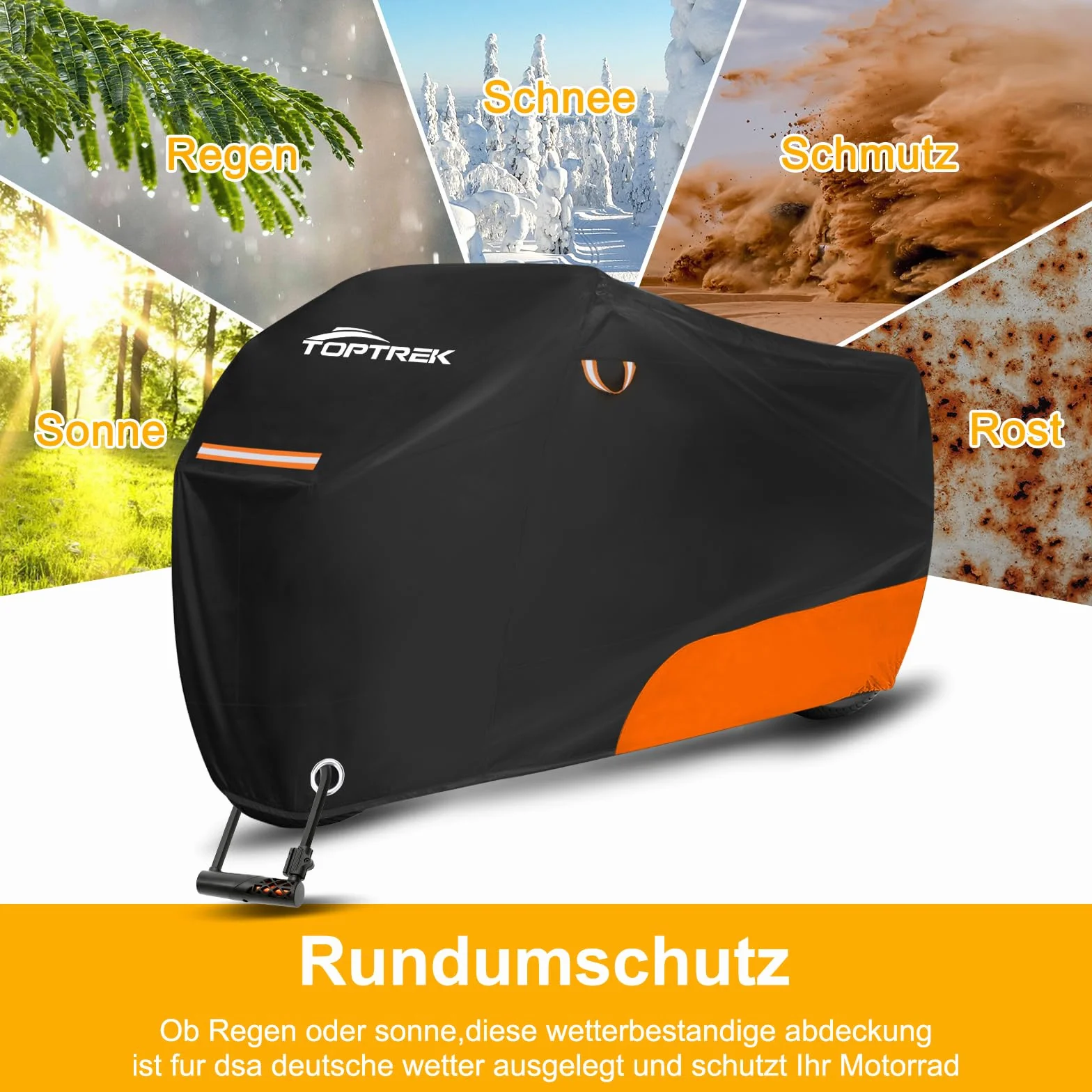 toptrek Plandeka okryciowa na motocykl, outdoorowa, XXL, wodoszczelna, odporna na zimę, z otworem na zamek, do modeli Harley Davidson, Honda, Suzuki, Kawasaki (245 x 105 x 125 cm)