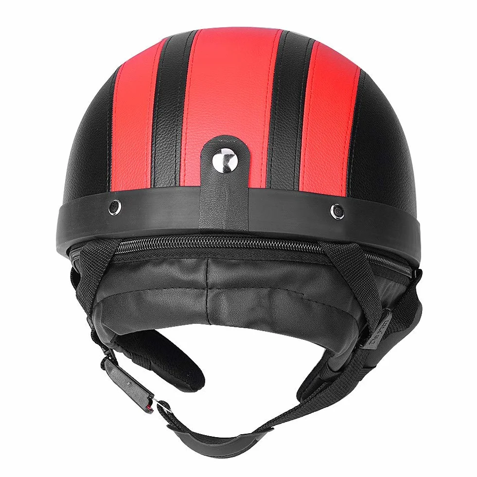 Kask skórzany półotwarty, do hulajnogi, z okularami z wizjerem UV, półotwarty, uniwersalny kask motocyklowy (czerwony)