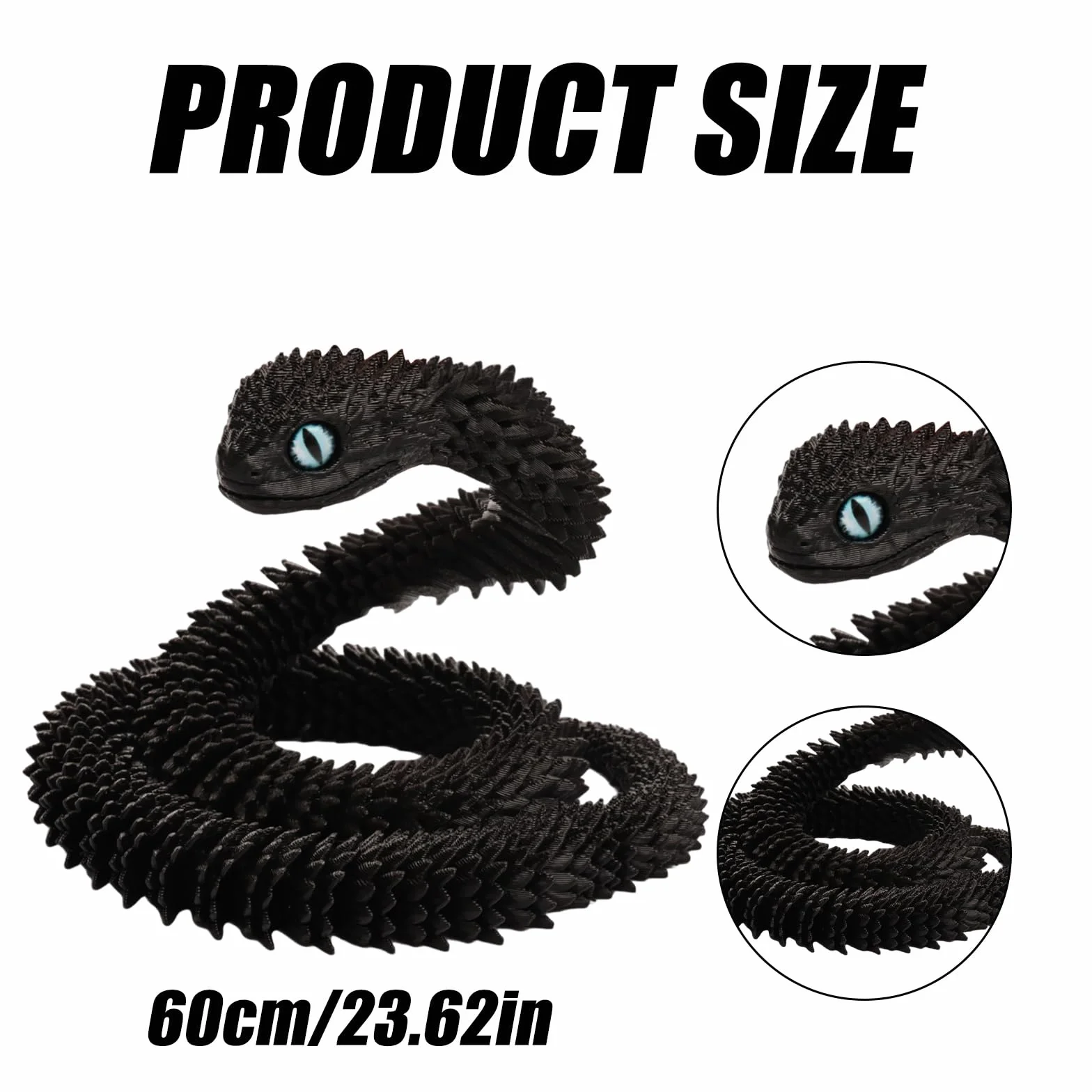 Joycabin Zabawka węża drukowana 3D, 60cm Elastyczne węże Fidget Toys, Model węża, Zabawki zwierząt drukowane 3D dla dzieci Prezenty Dekoracja biurka i domu (Czarny)