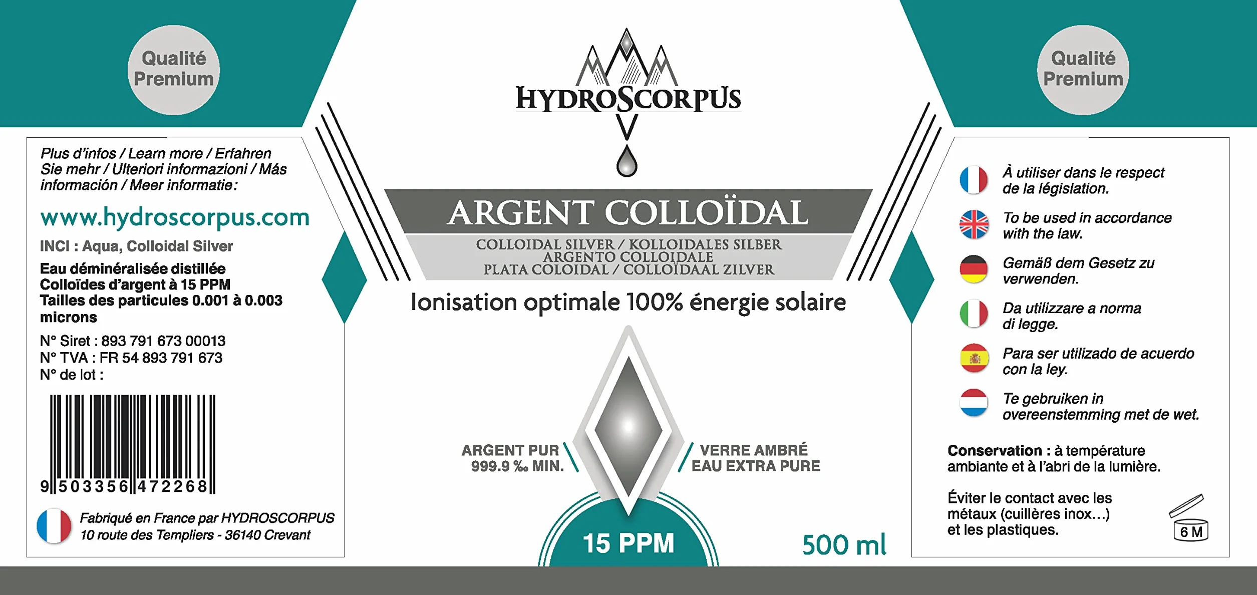 Srebro koloidalne 15 PPM 500ml SZKŁO ●100% naturalny pierwiastek organiczny Oligo Dostępny● 100% jonizacja słonecznej● Opakowanie w 100% kompostowalne ..