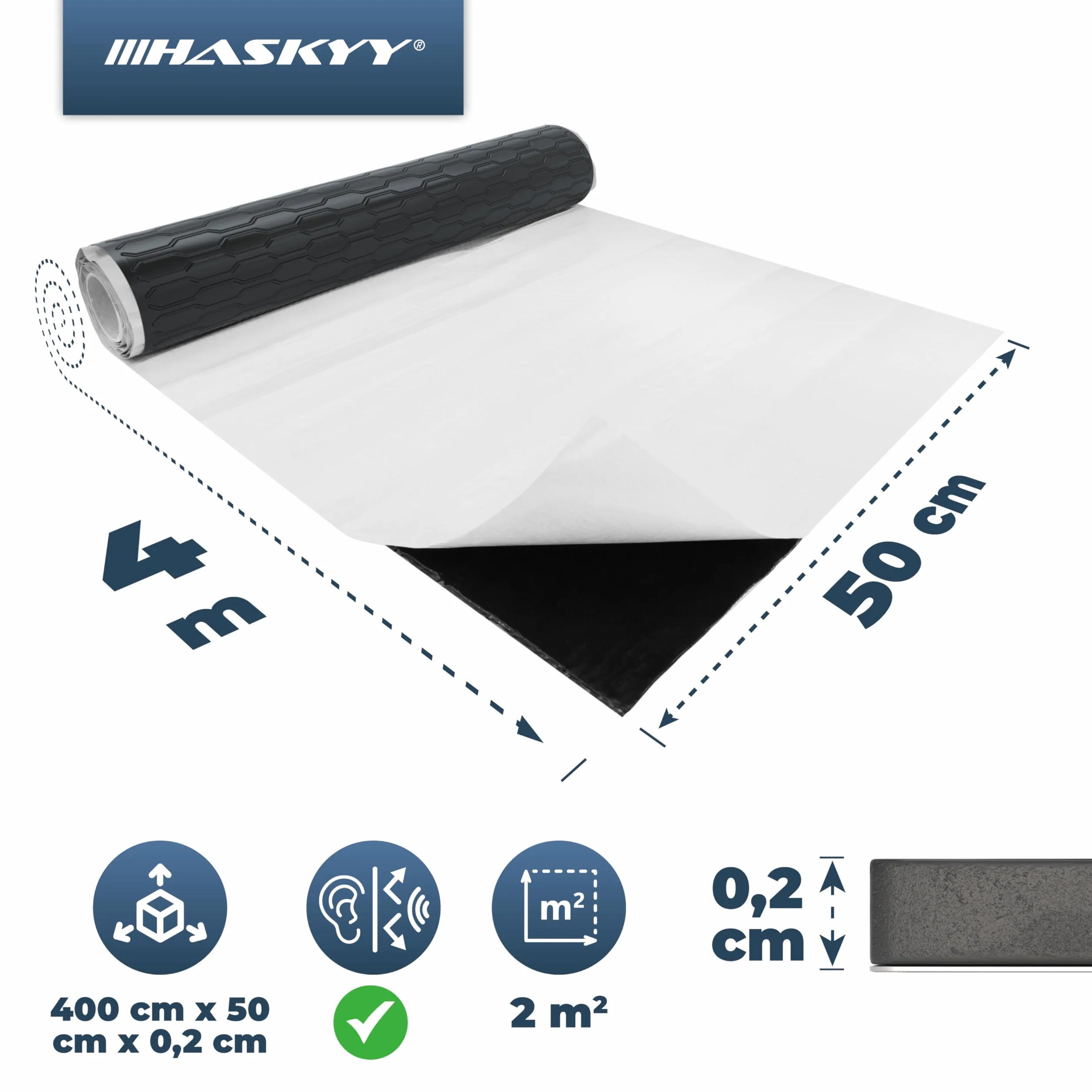 HASKYY Alubutyl Black Anti Dröhn samoprzylepna mata izolacyjna do samochodu, ochrona przed hałasem samochodu, izolacja akustyczna i izolacja akustyczna, 2 mm, 2 mm