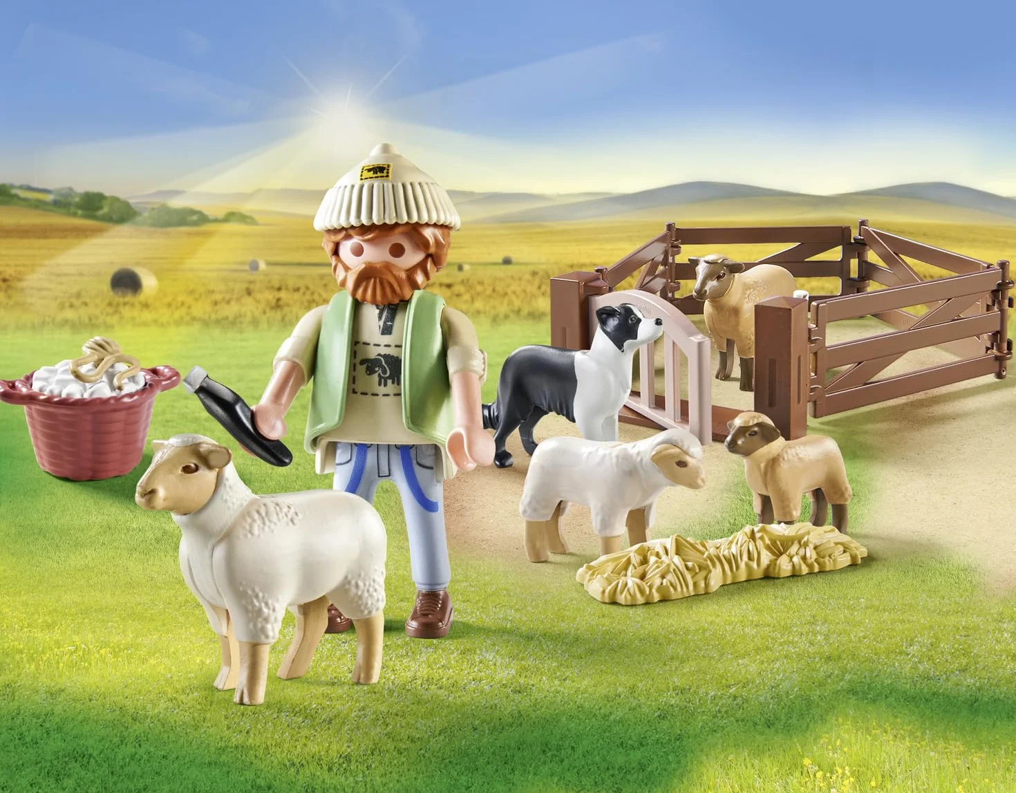 PLAYMOBIL Country 71444 Młody owczarz z owcami, border collie, maszynką do strzyżenia owiec i słomą. Zabawne i pomysłowe odgrywanie ról, zabawki dla dzieci w wieku od 4 roku życia