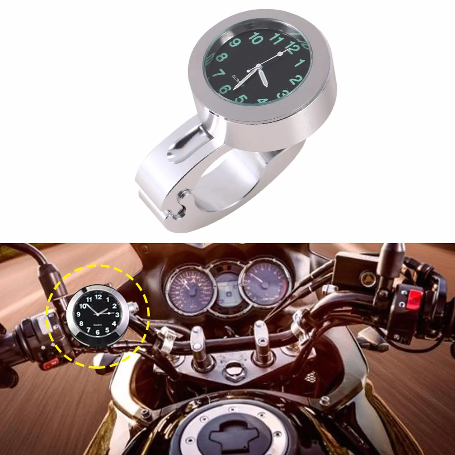 Keenso Zegarek motocyklowy, wodoszczelny, wysokiej jakości aluminium, do większości motocykli