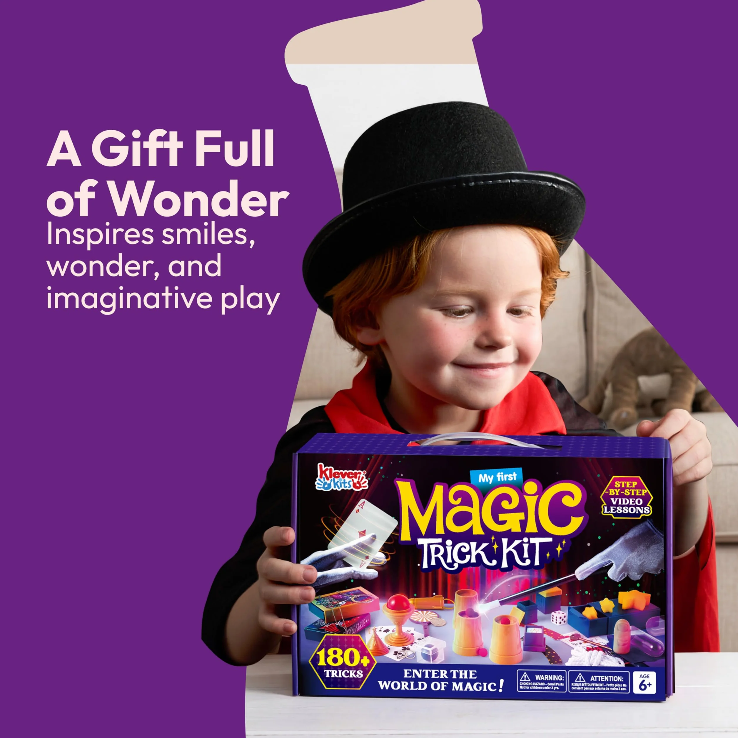 Klever Kits 180+ Magiczna gra Mój pierwszy magiczny zestaw sztuczek, niesamowita zabawka czarodzieja z lekcjami wideo krok po kroku, dla dzieci powyżej 6 lat i łatwe sztuczki magicznej różdżki, karty