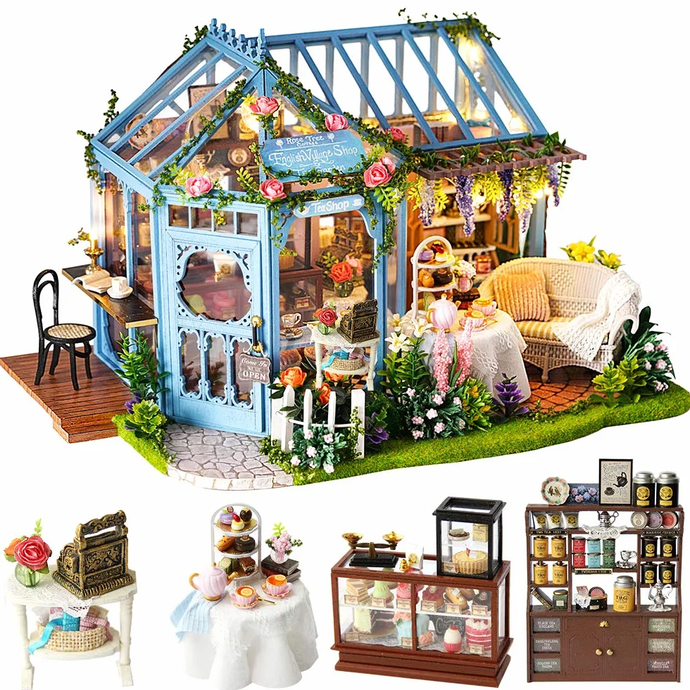 CUTEBEE Miniatura Dla Lalek Z Meblami,DIY Drewniany Domek Dla Lalek Plus Odporny Na Kurz I Ruch Muzyczny,Pomysł Na Pokój Kreatywny W Skali 1:24