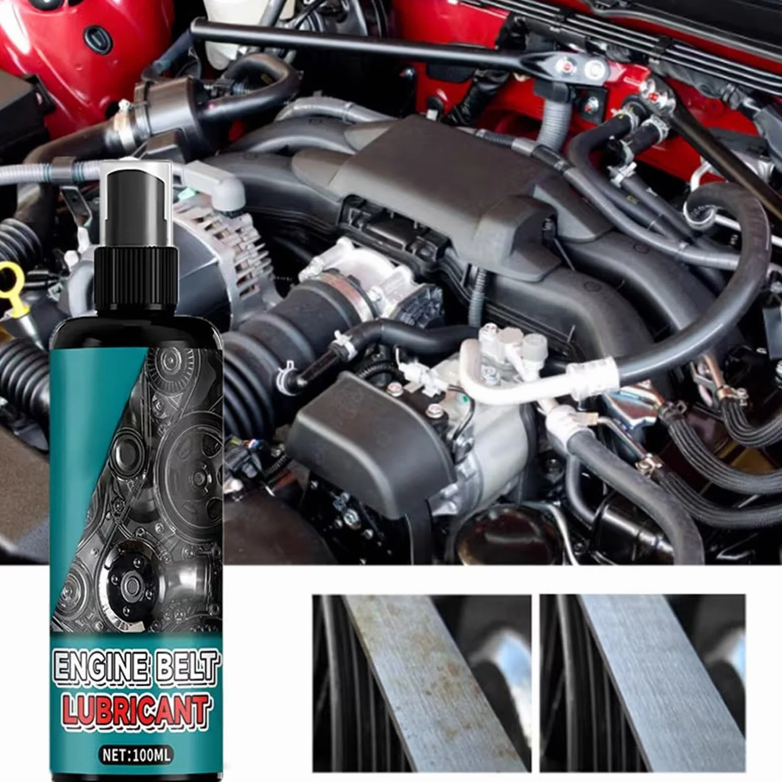 Pielęgnacja pasków, redukcja hałasu, długotrwały, spray do paska silnikowego 100 ml, do pasów zębowych, napędowych i alternatorów, SUV, ciężarówek, pickupów, skuterów, wnętrz i